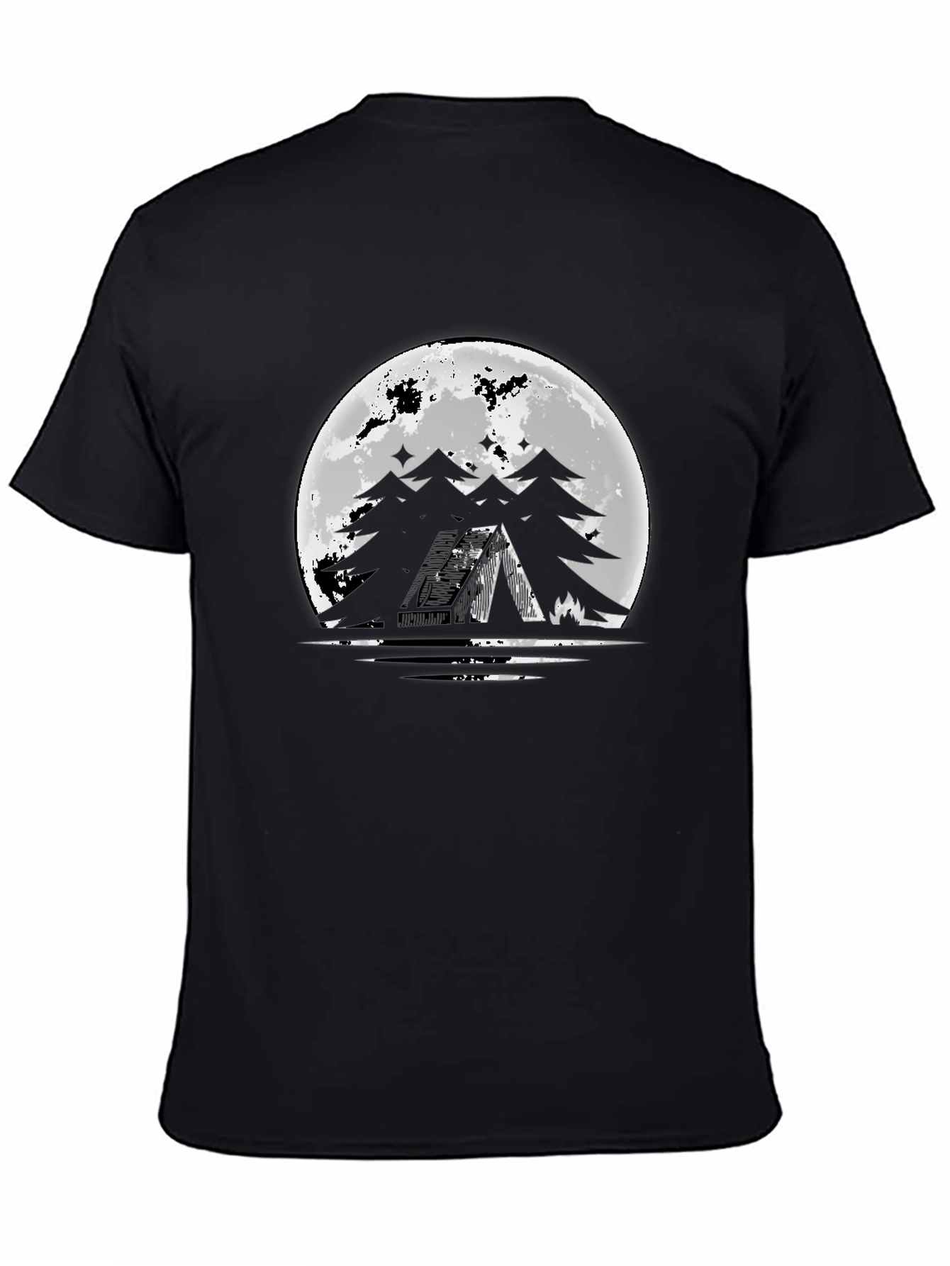 Moonlit Camping Graphic Tee - Black Cotton T-Shirt