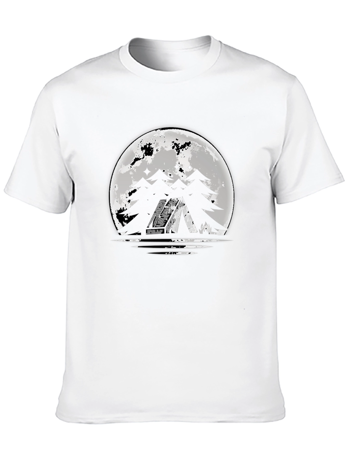 Moonlit Camping Graphic Tee - Black Cotton T-Shirt