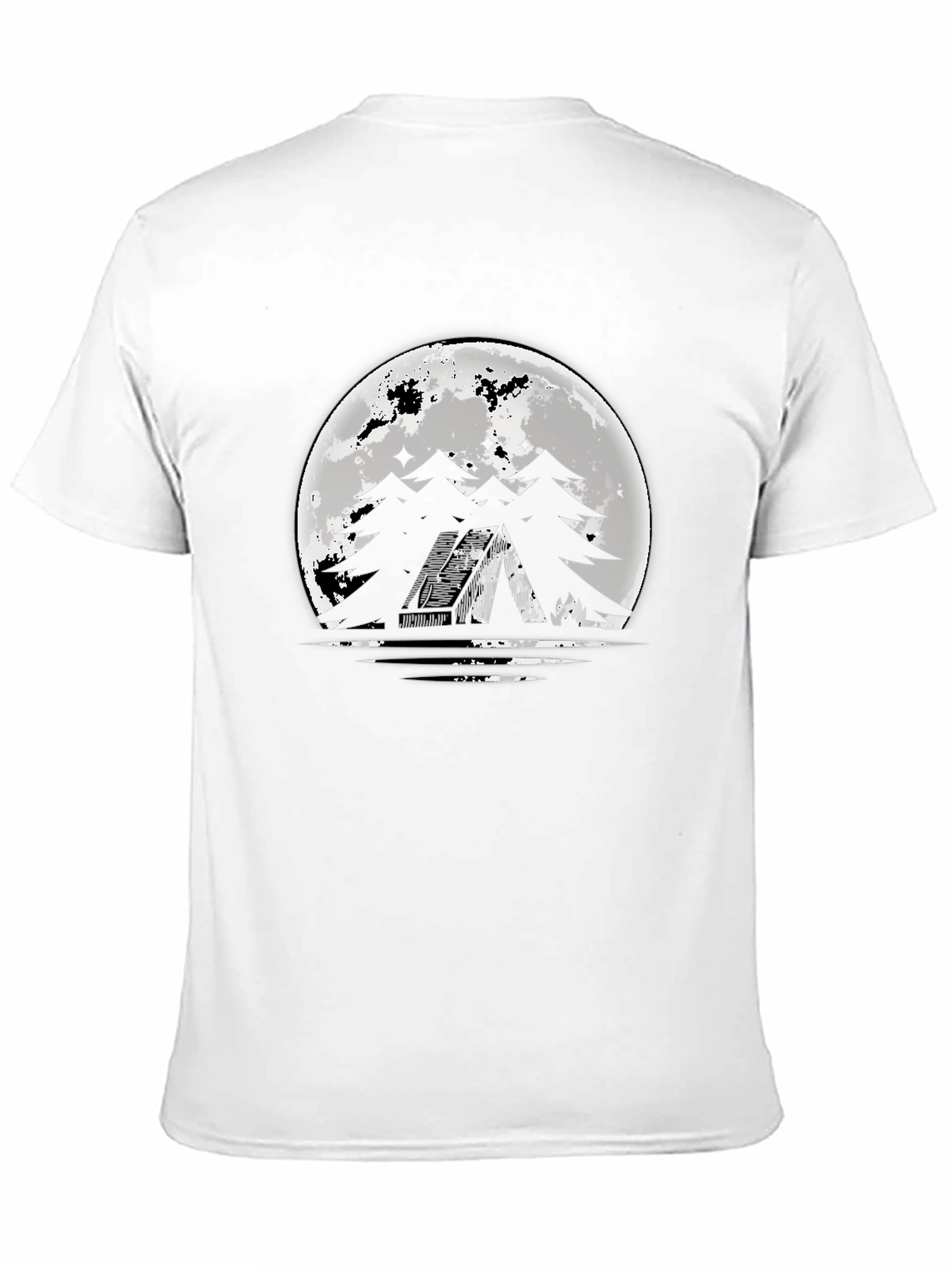Moonlit Camping Graphic Tee - Black Cotton T-Shirt