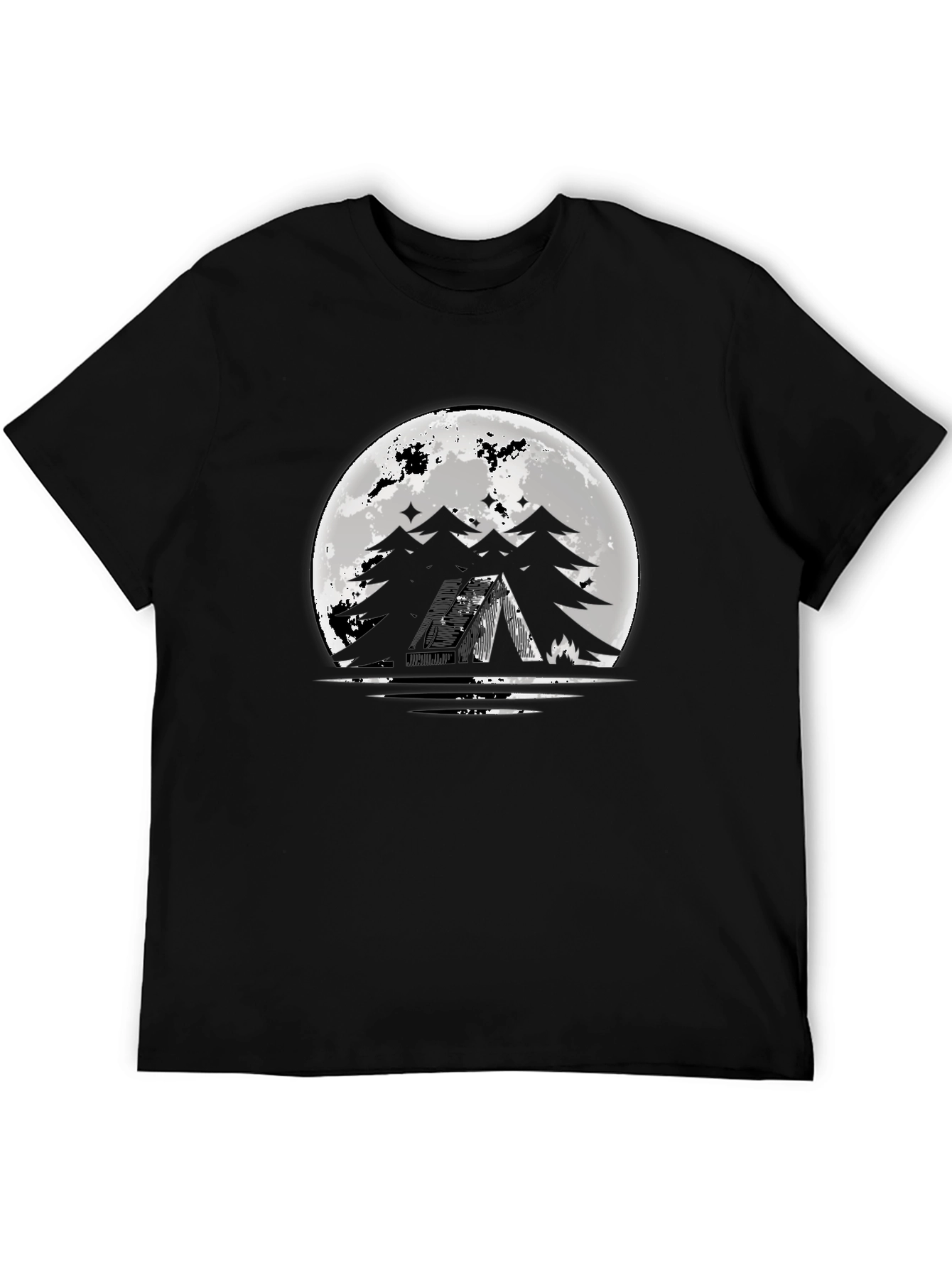 Moonlit Camping Graphic Tee - Black Cotton T-Shirt