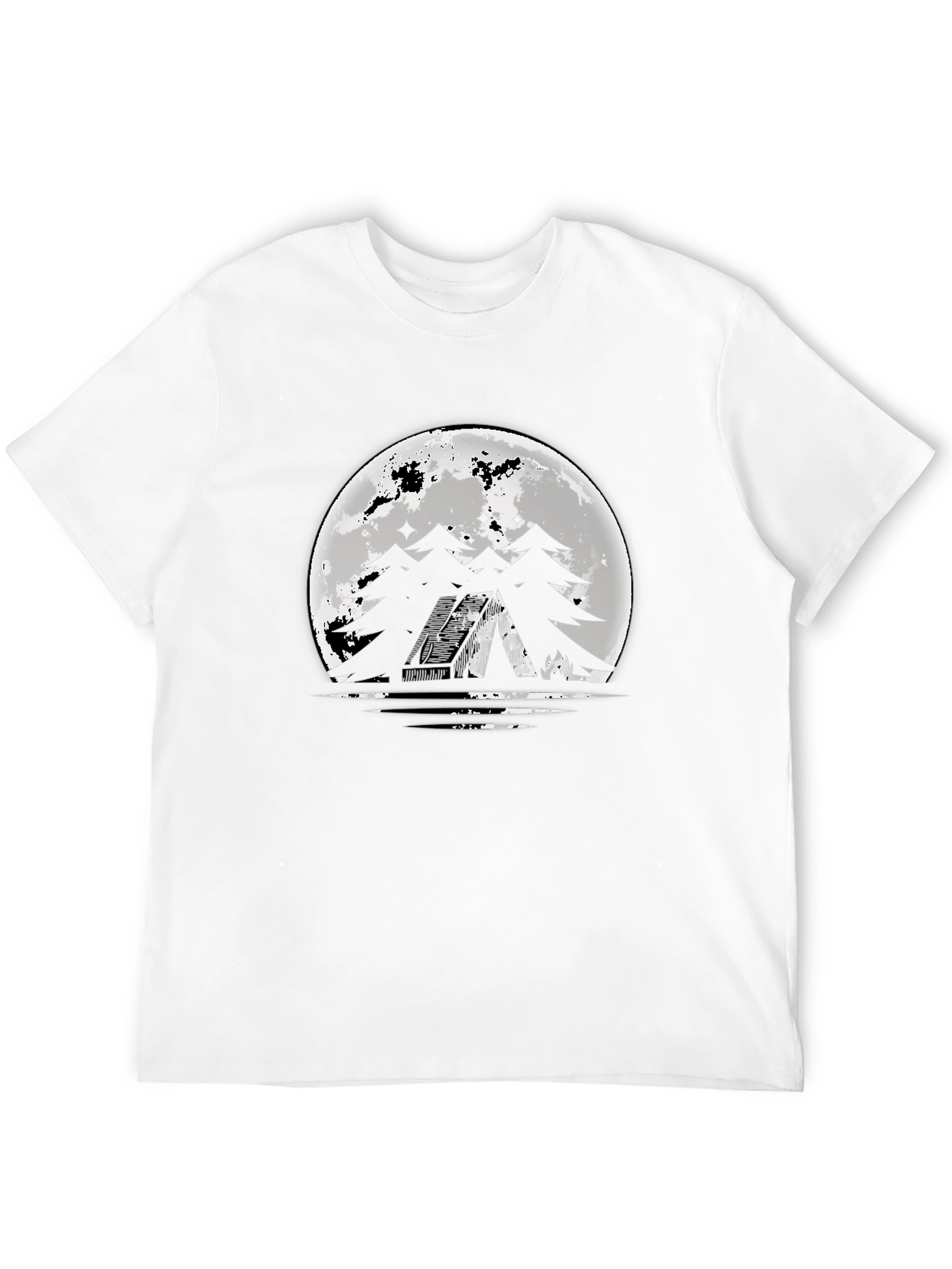 Moonlit Camping Graphic Tee - Black Cotton T-Shirt