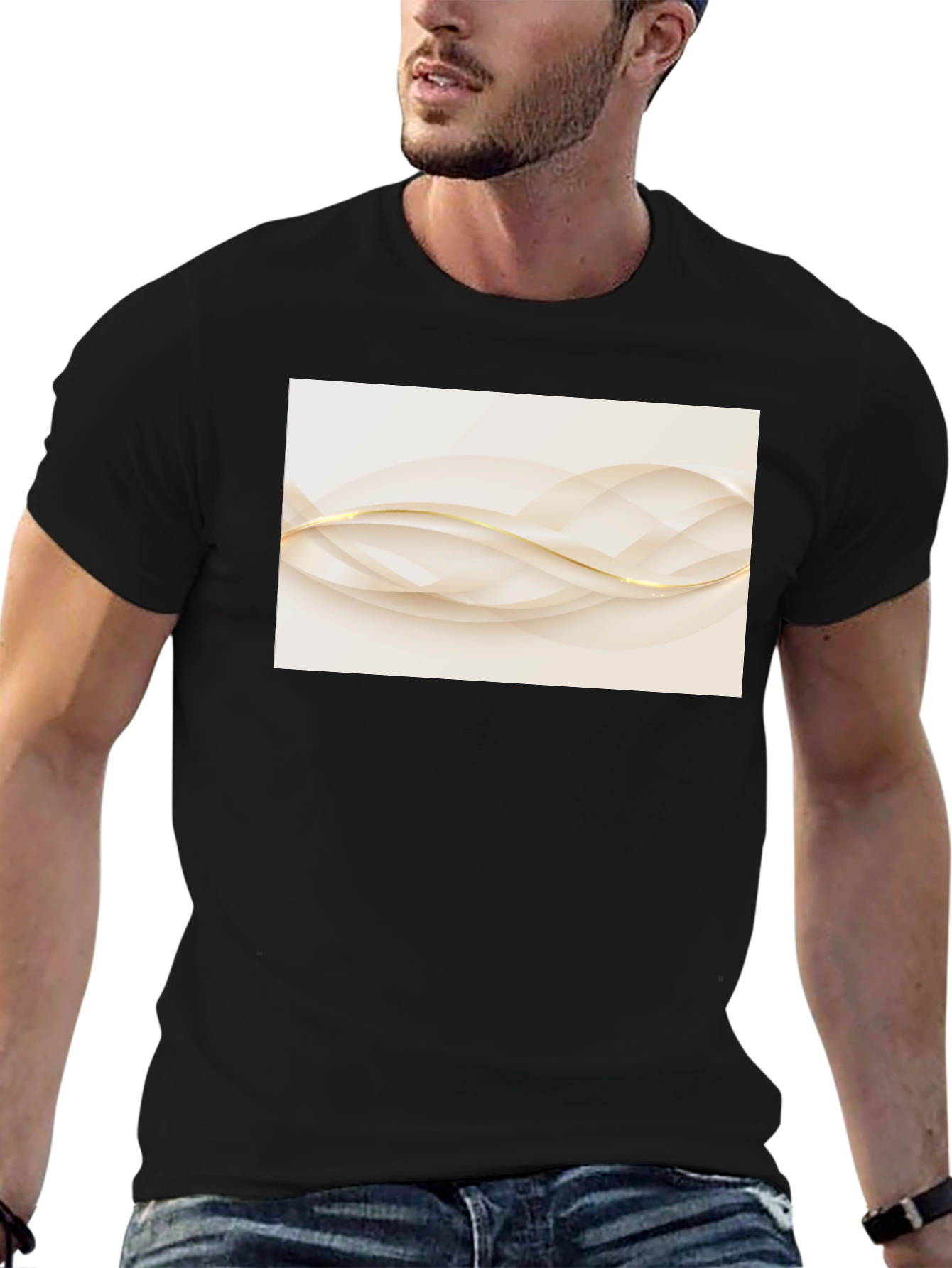 Elegant Abstract Wave Graphic Black T-Shirt
