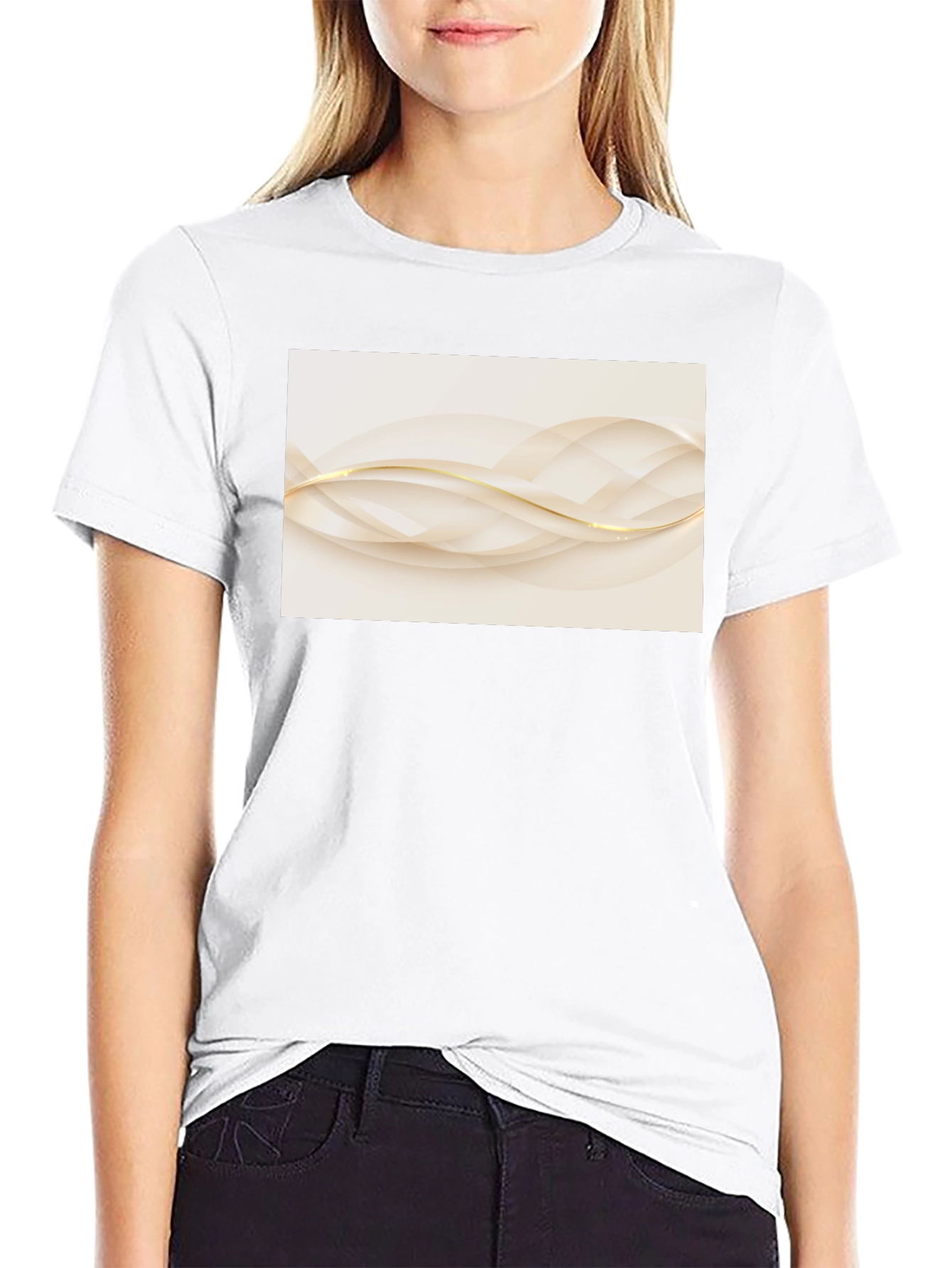 Elegant Abstract Wave Graphic Black T-Shirt