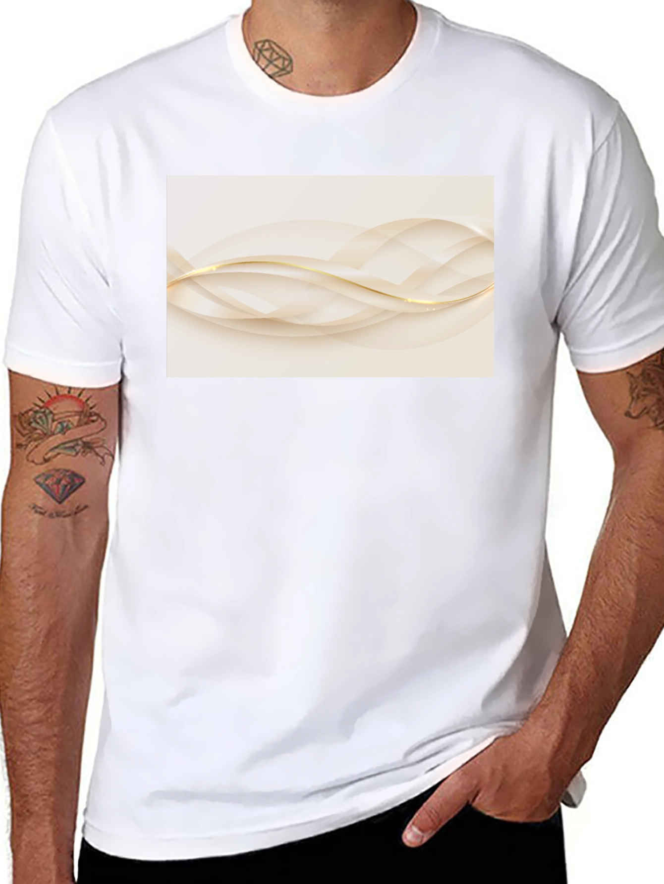 Elegant Abstract Wave Graphic Black T-Shirt