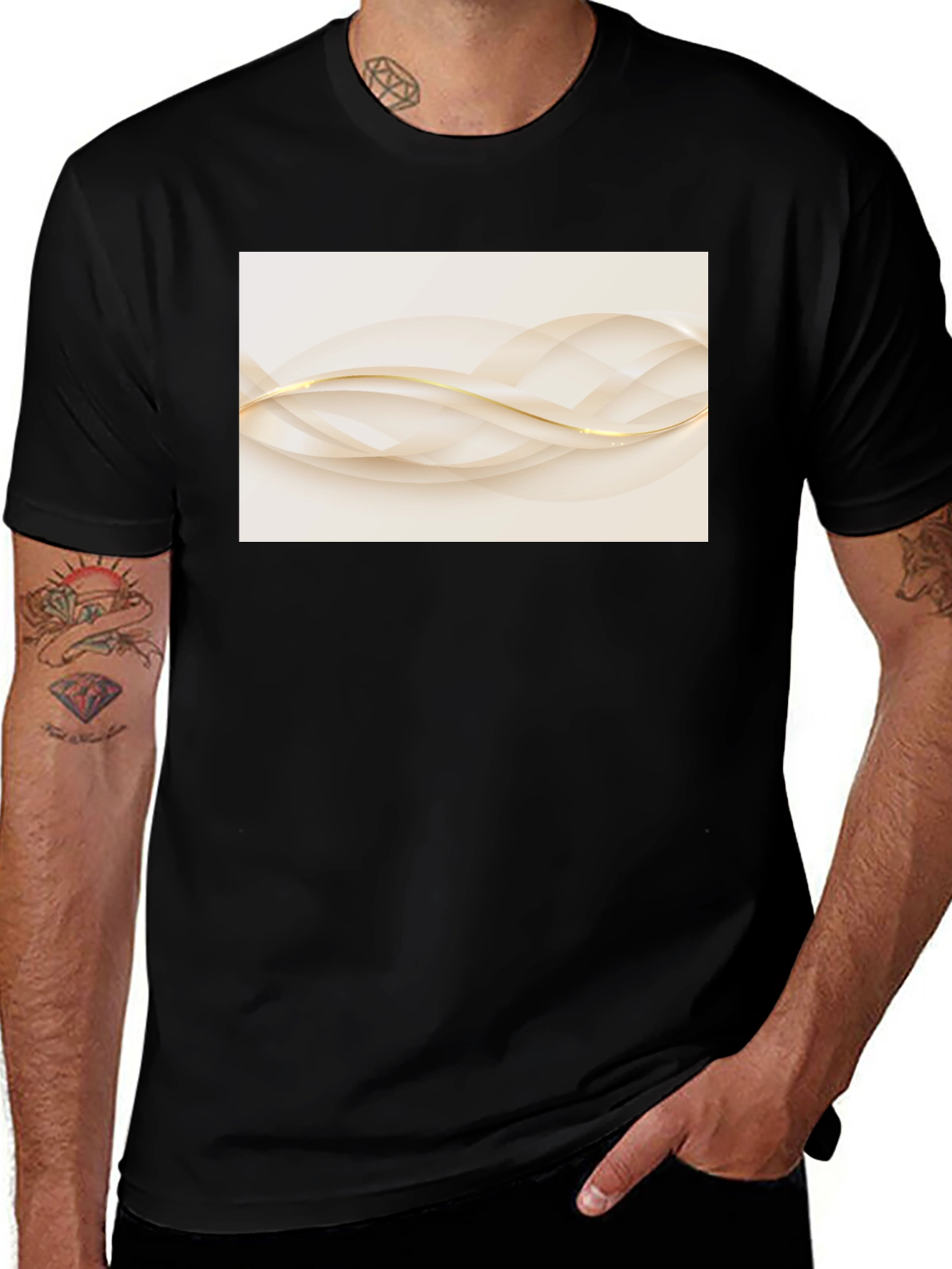 Elegant Abstract Wave Graphic Black T-Shirt
