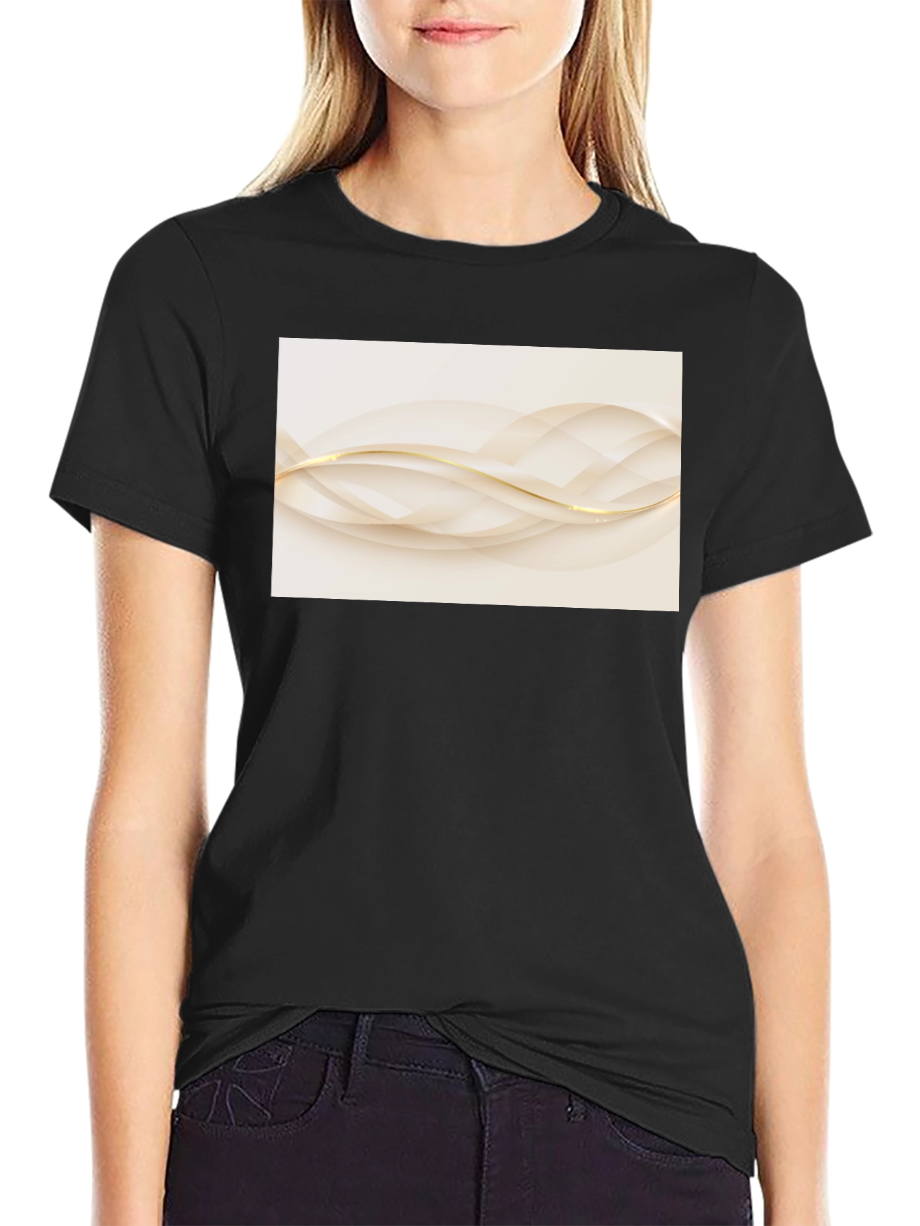Elegant Abstract Wave Graphic Black T-Shirt