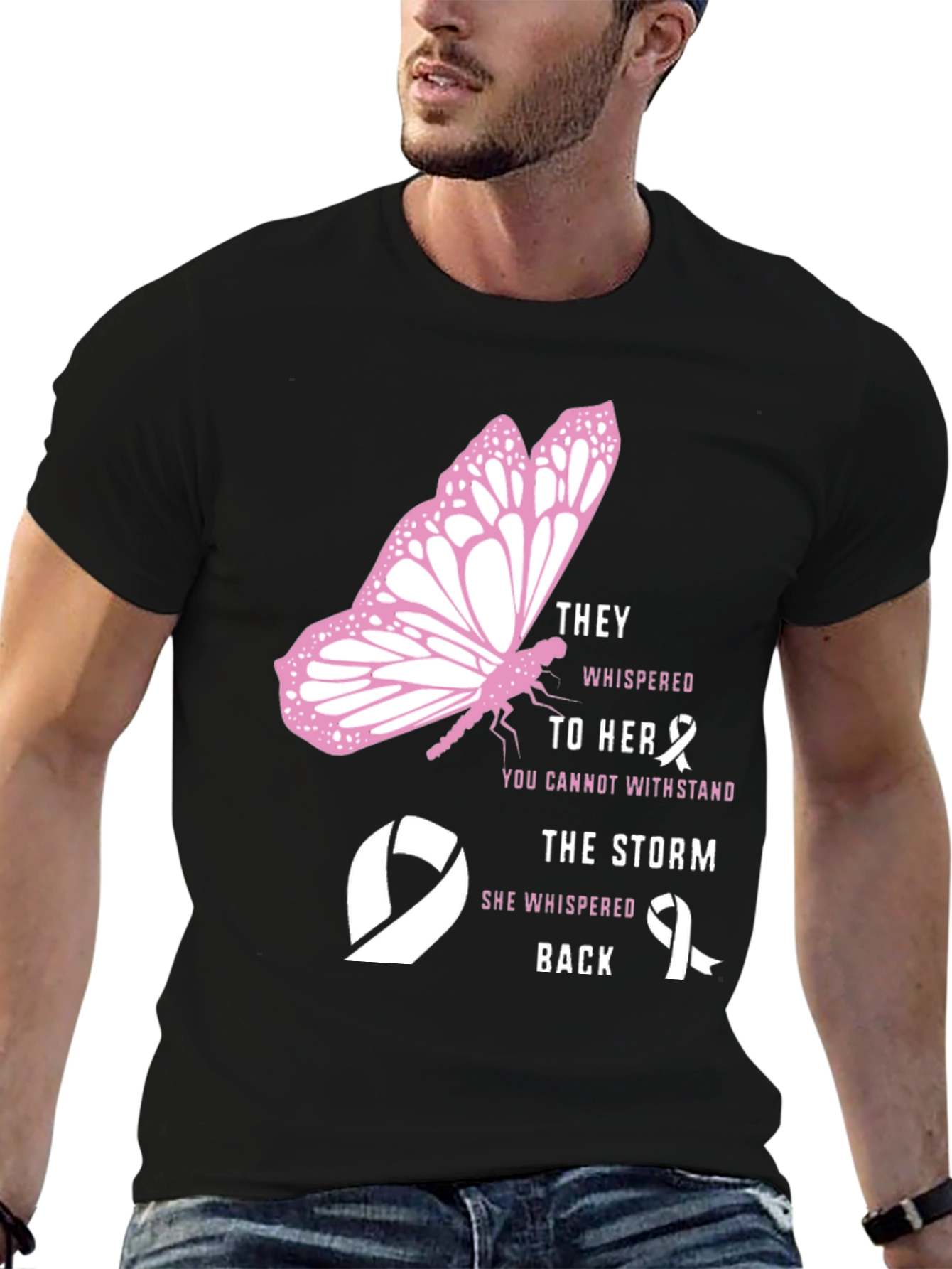 Breast Cancer Awareness Butterfly Graphic T-Shirt