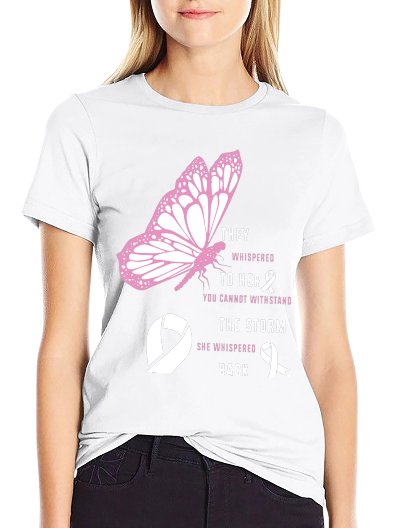 Breast Cancer Awareness Butterfly Graphic T-Shirt