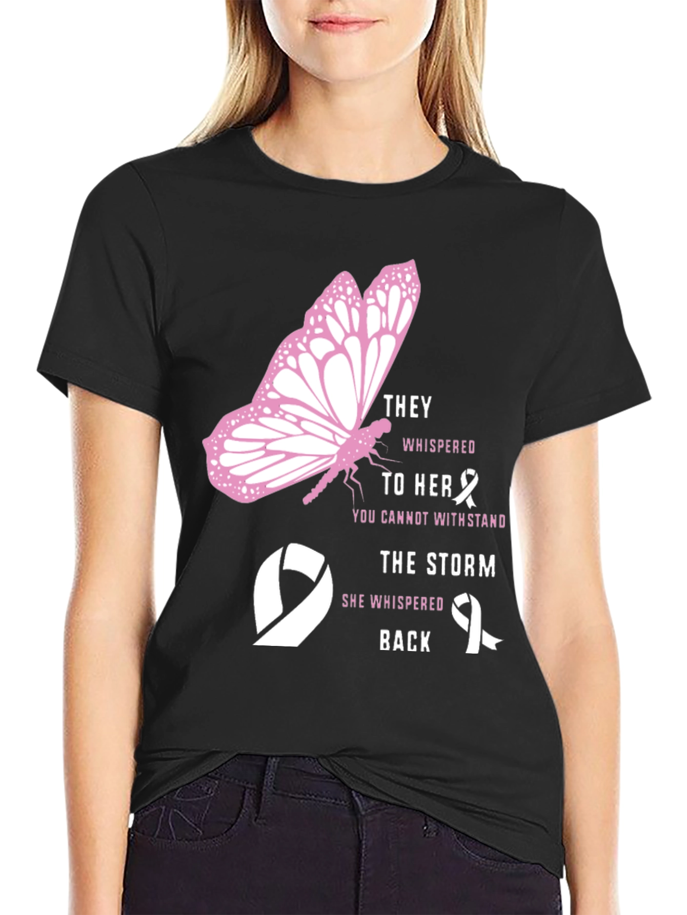 Breast Cancer Awareness Butterfly Graphic T-Shirt