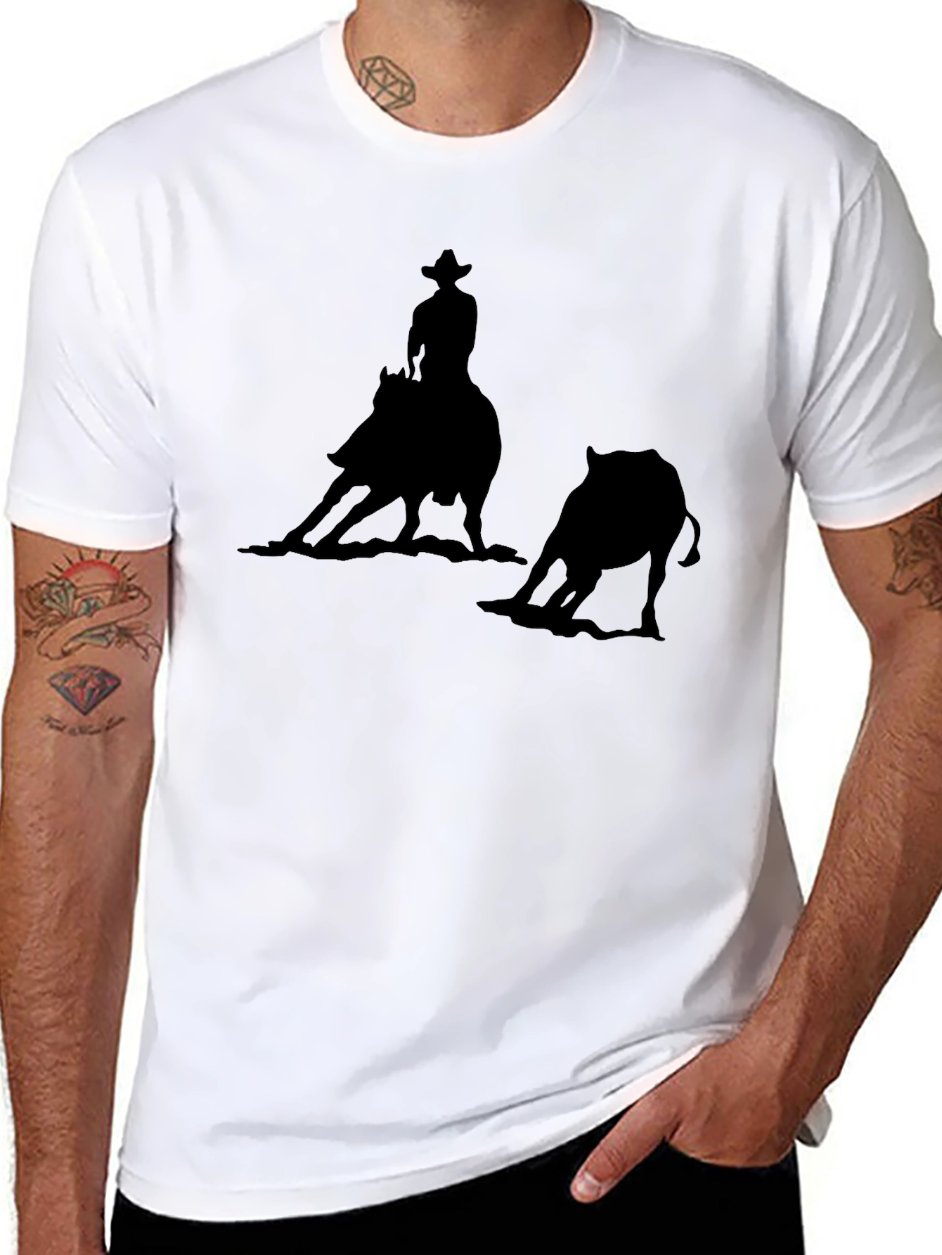 Cowboy Riding Bull Silhouette T-Shirt