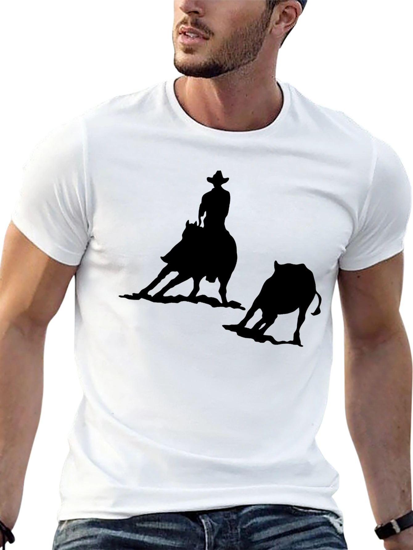 Cowboy Riding Bull Silhouette T-Shirt