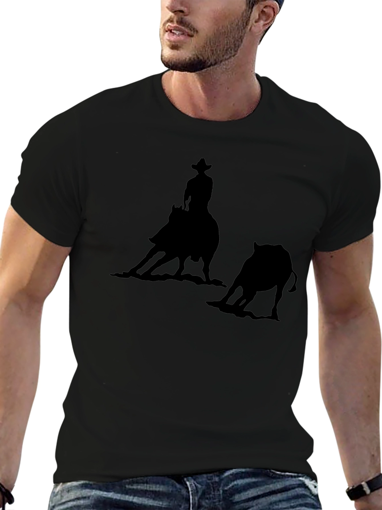 Cowboy Riding Bull Silhouette T-Shirt