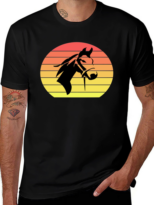 Retro Horse Sunset Graphic Tee - Stylish Black T-Shirt