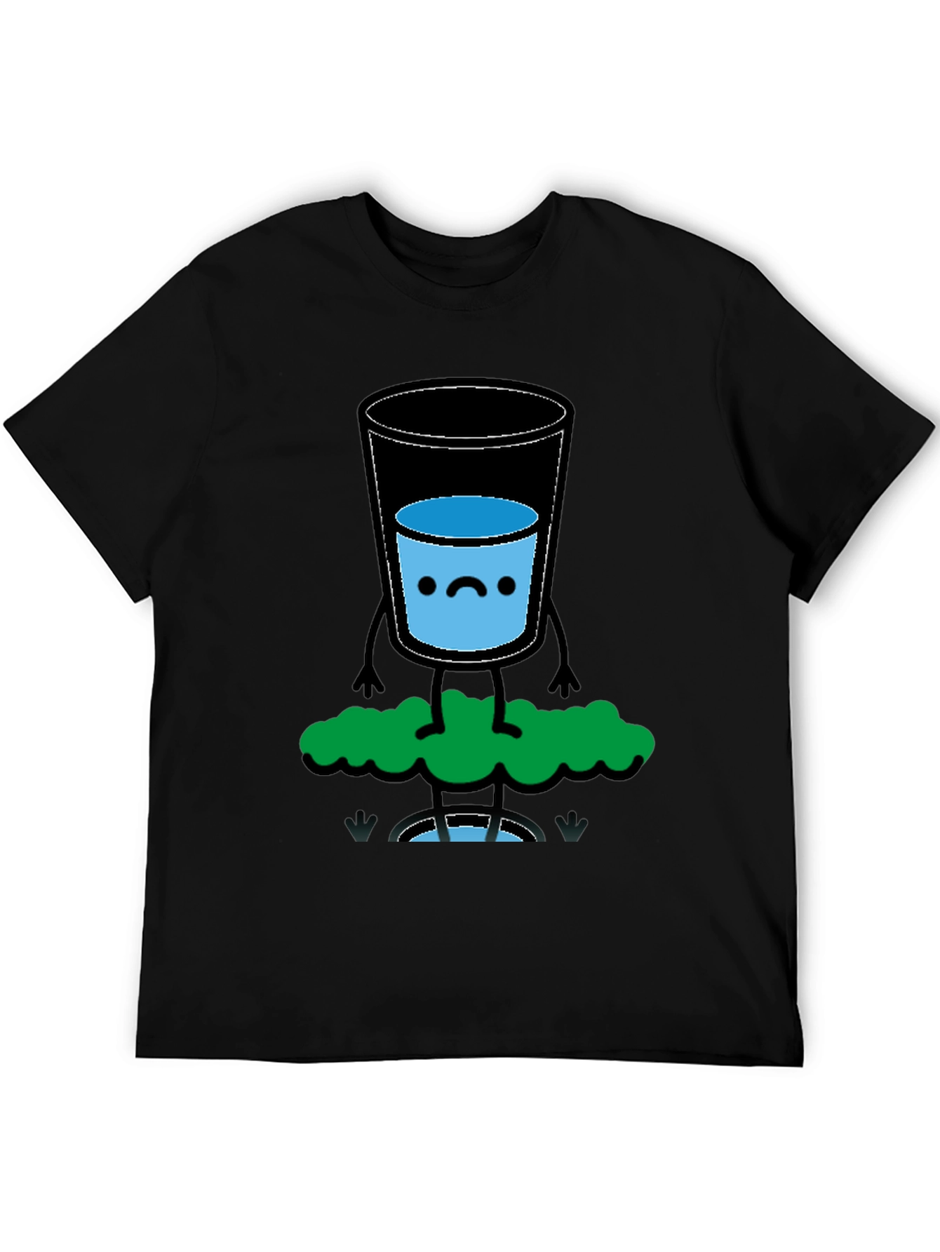 Funny Water Glass Graphic Tee - Black Cotton T-Shirt