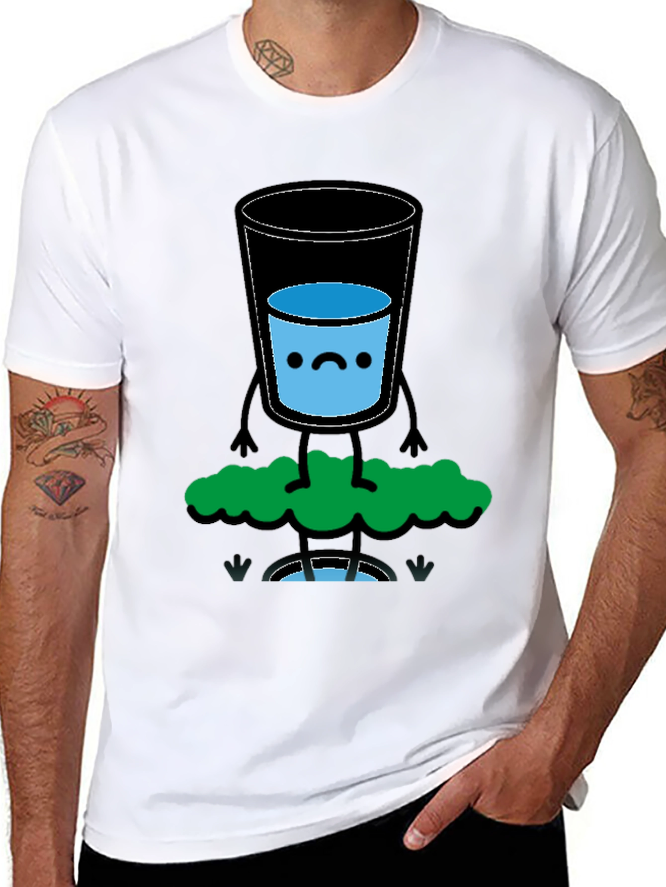 Funny Water Glass Graphic Tee - Black Cotton T-Shirt