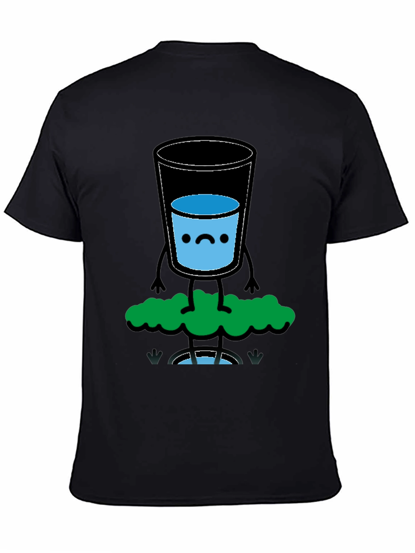 Funny Water Glass Graphic Tee - Black Cotton T-Shirt
