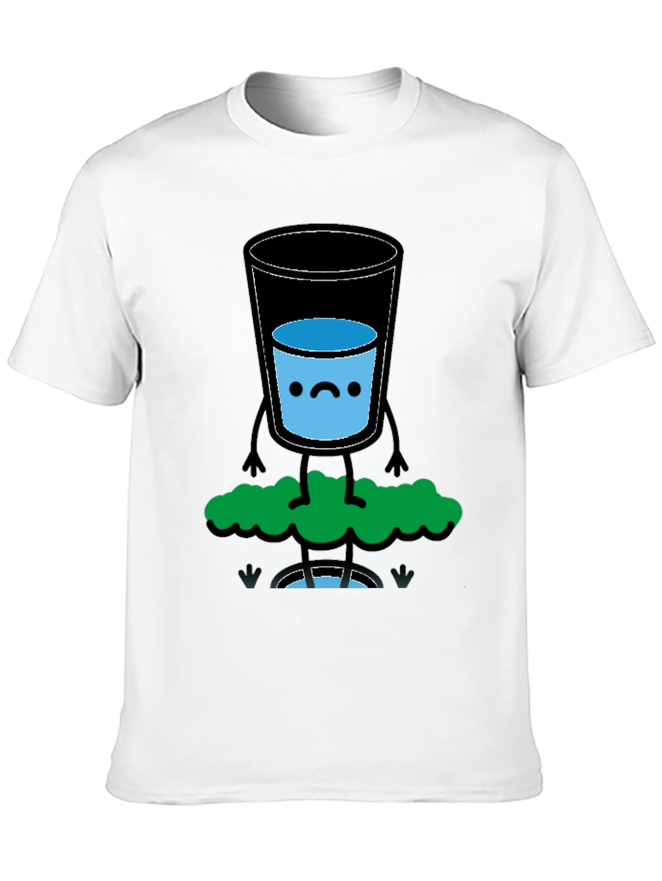 Funny Water Glass Graphic Tee - Black Cotton T-Shirt