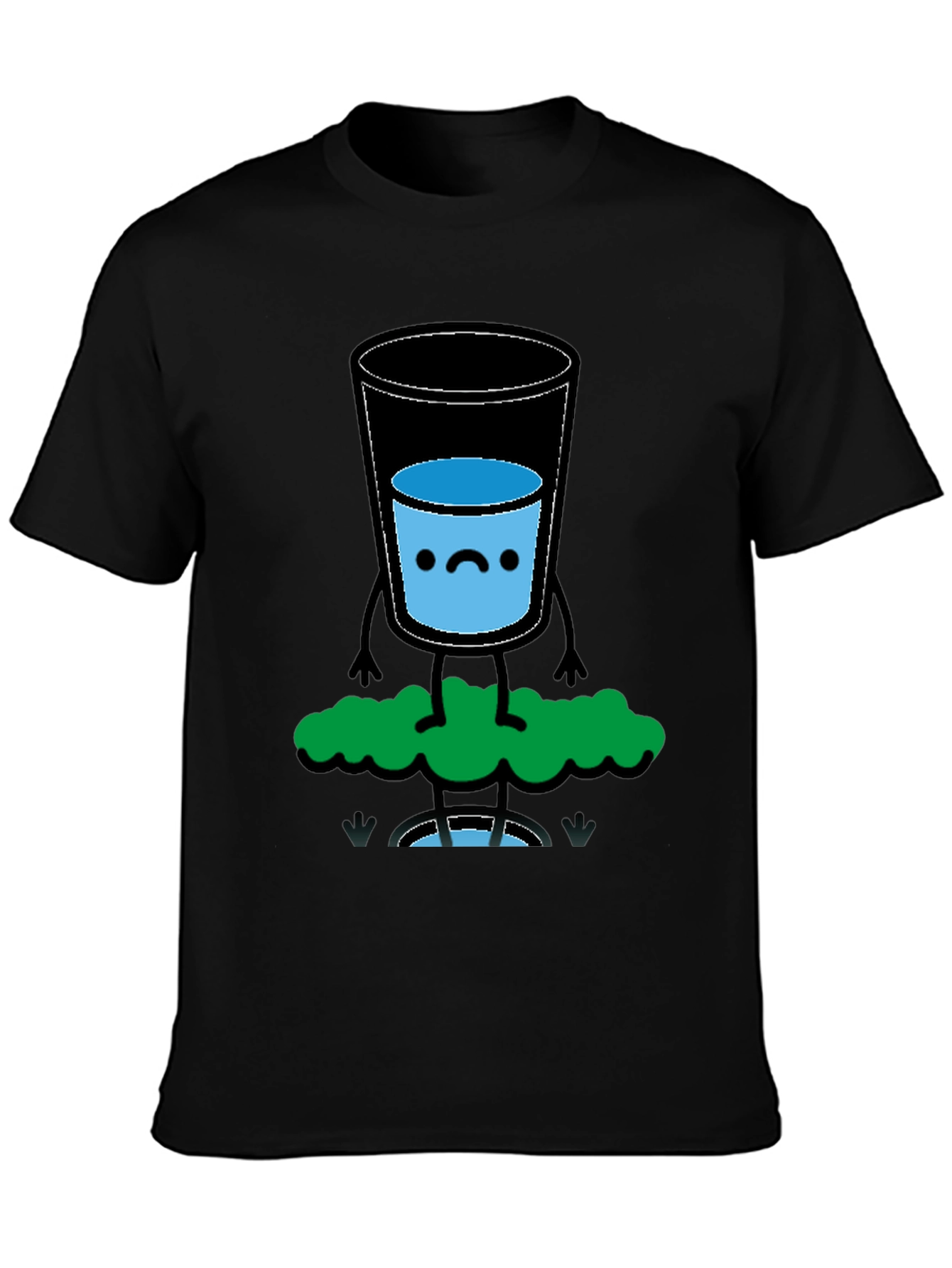 Funny Water Glass Graphic Tee - Black Cotton T-Shirt