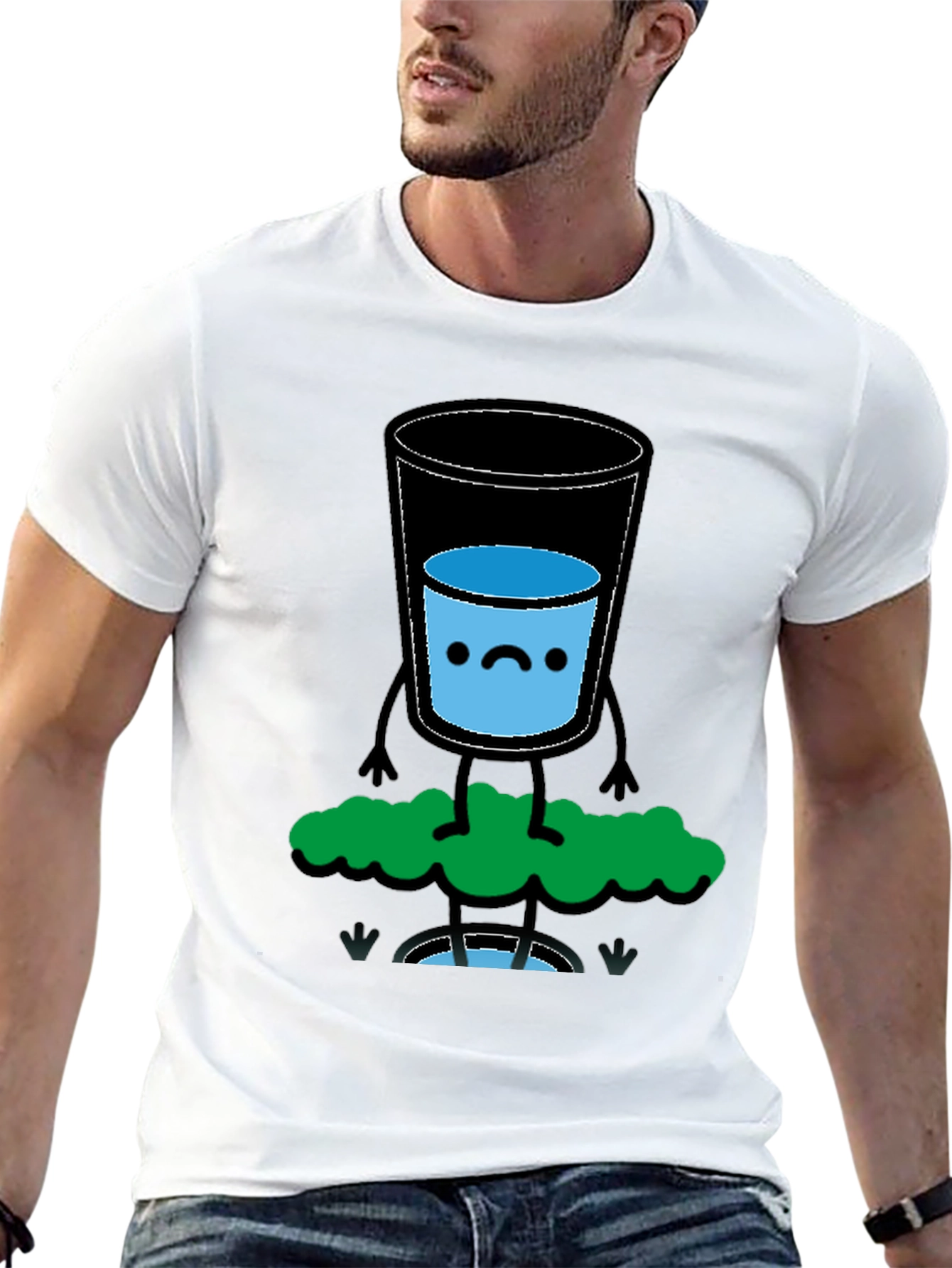Funny Water Glass Graphic Tee - Black Cotton T-Shirt