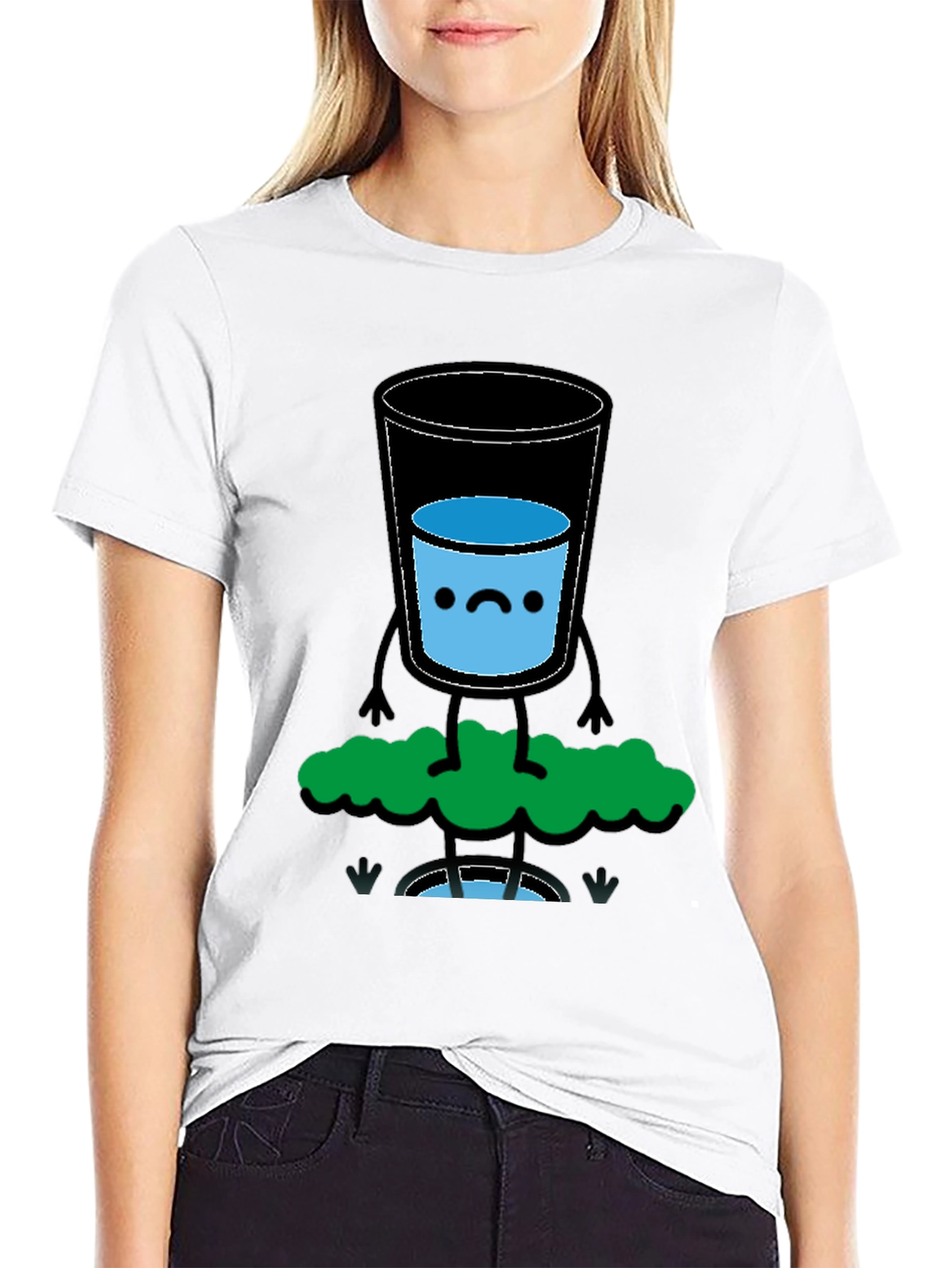 Funny Water Glass Graphic Tee - Black Cotton T-Shirt