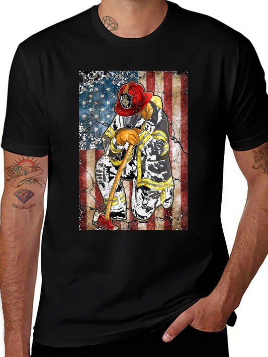 Firefighter Flag Graphic T-Shirt