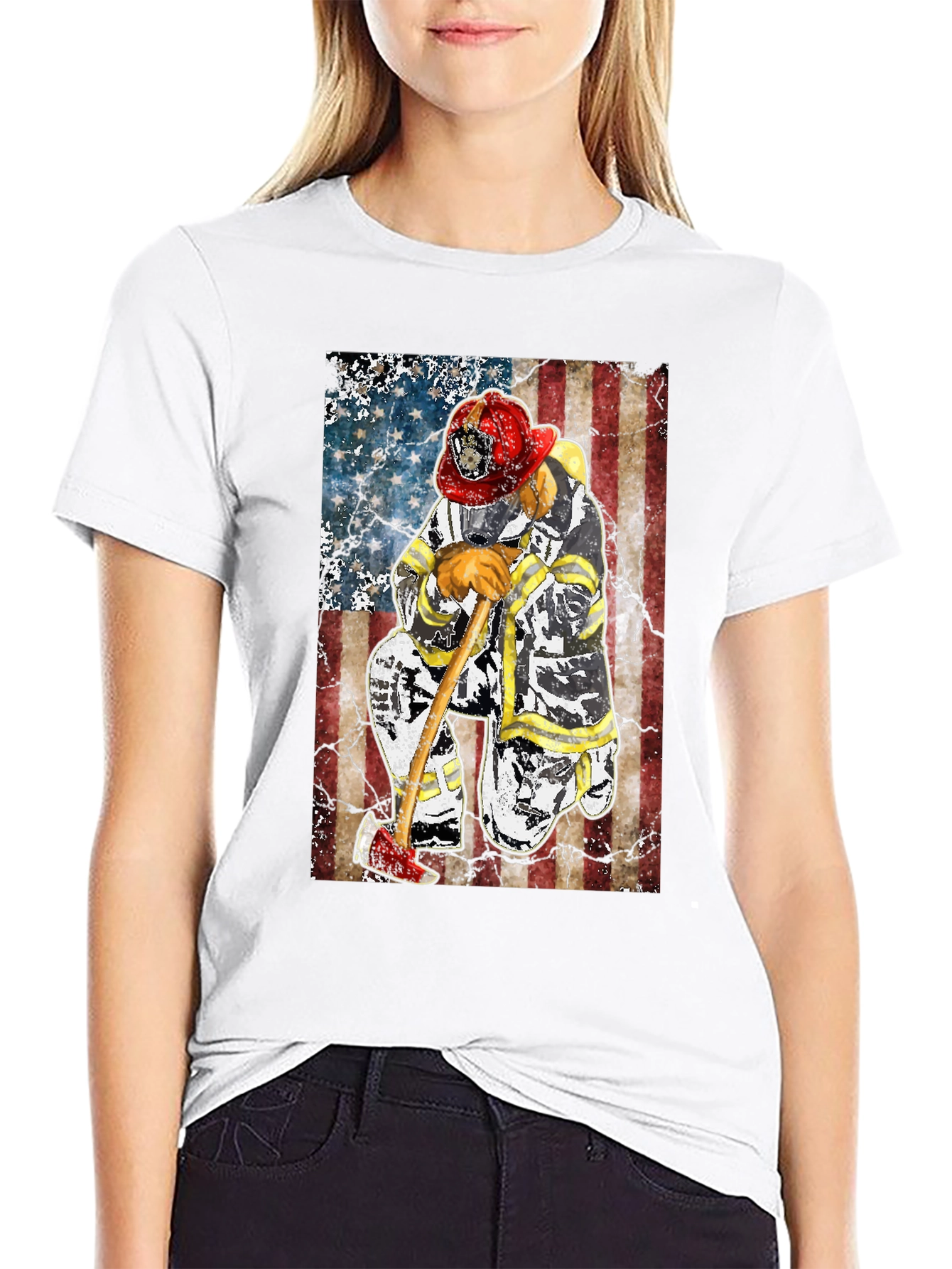 Firefighter Flag Graphic T-Shirt