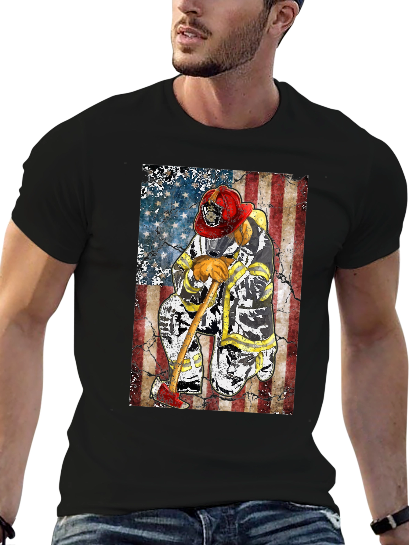 Firefighter Flag Graphic T-Shirt