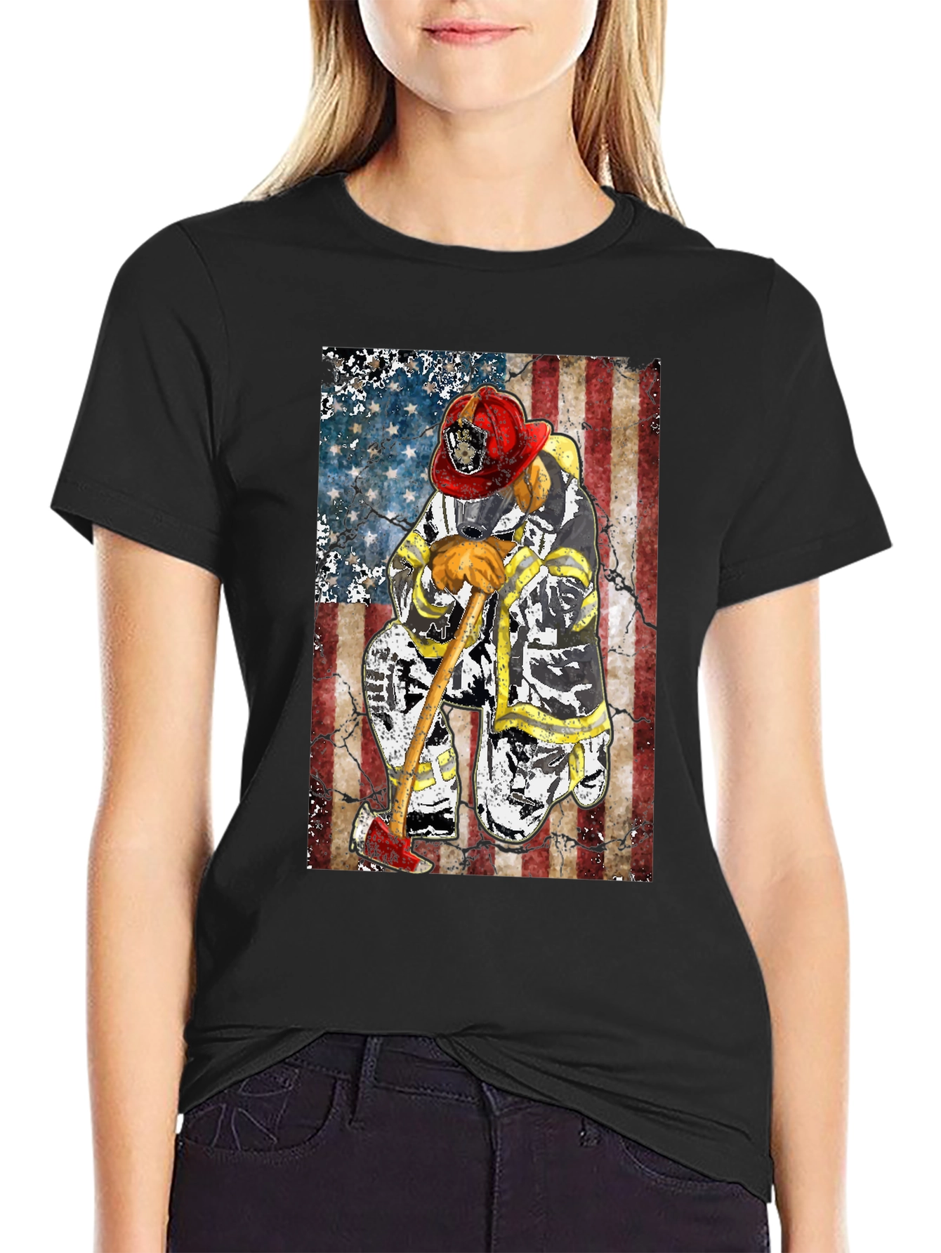 Firefighter Flag Graphic T-Shirt