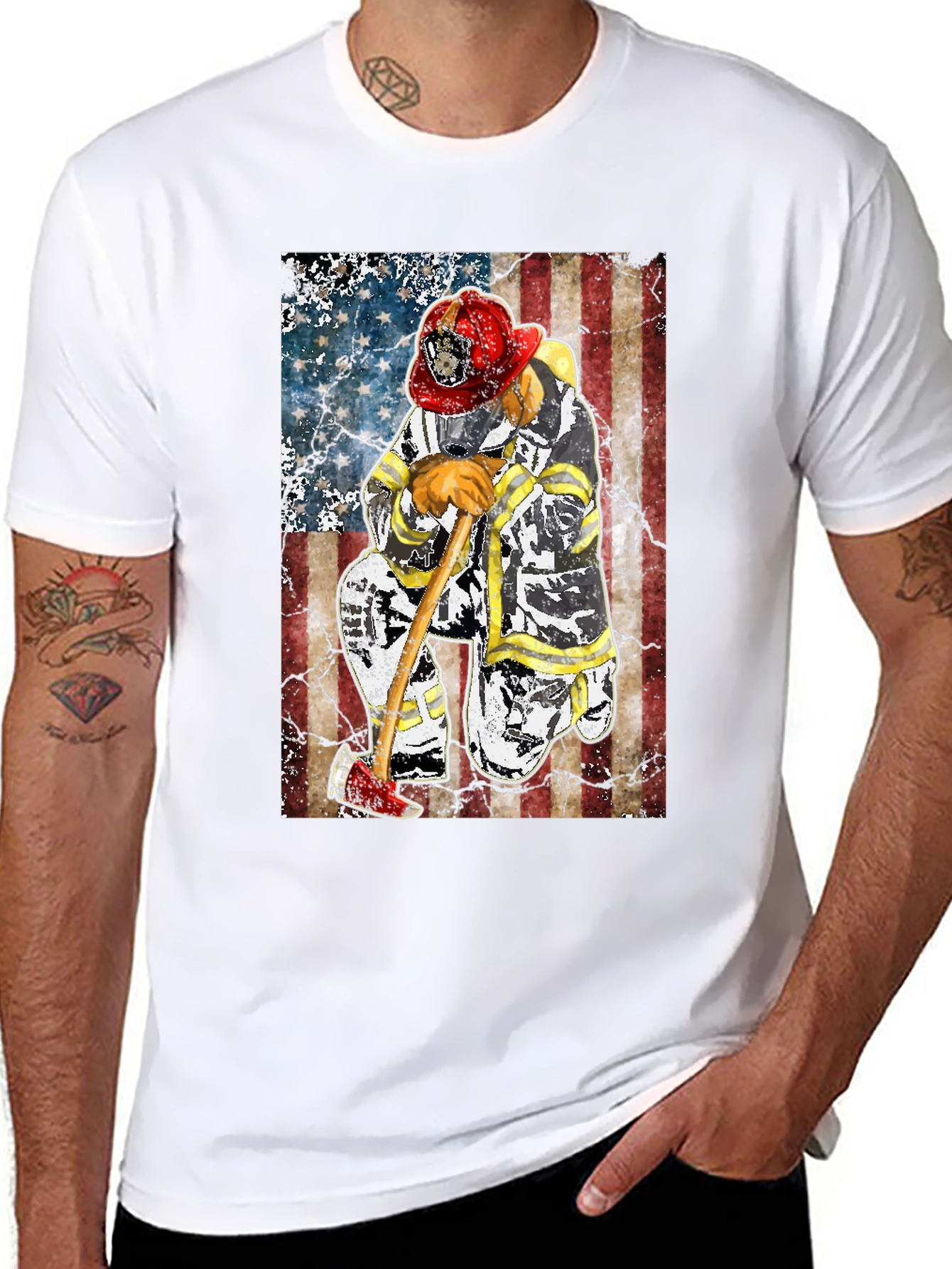 Firefighter Flag Graphic T-Shirt