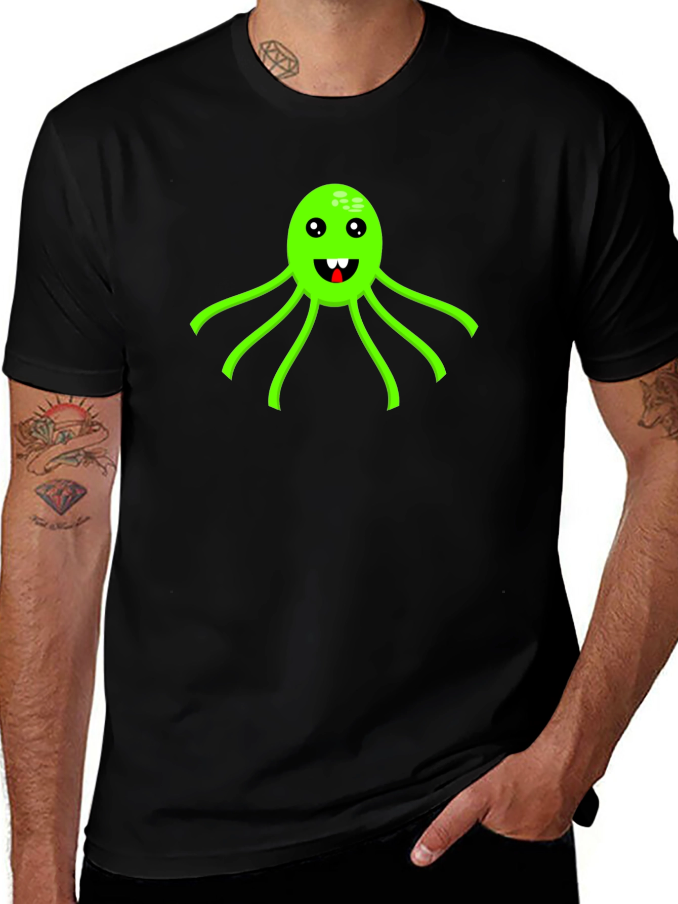 Funny Octopus Graphic Black T-Shirt