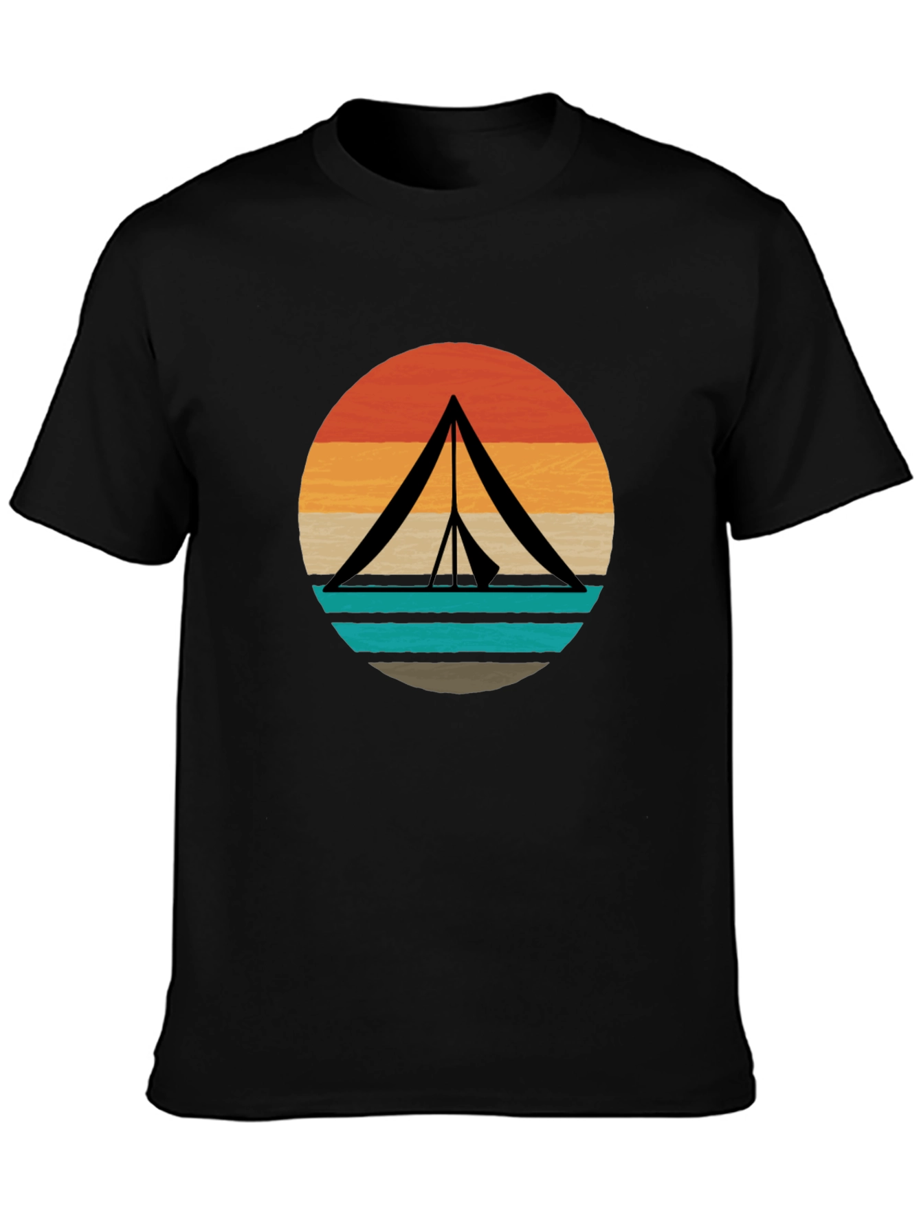 Retro Camping Tent Graphic Tee - Black