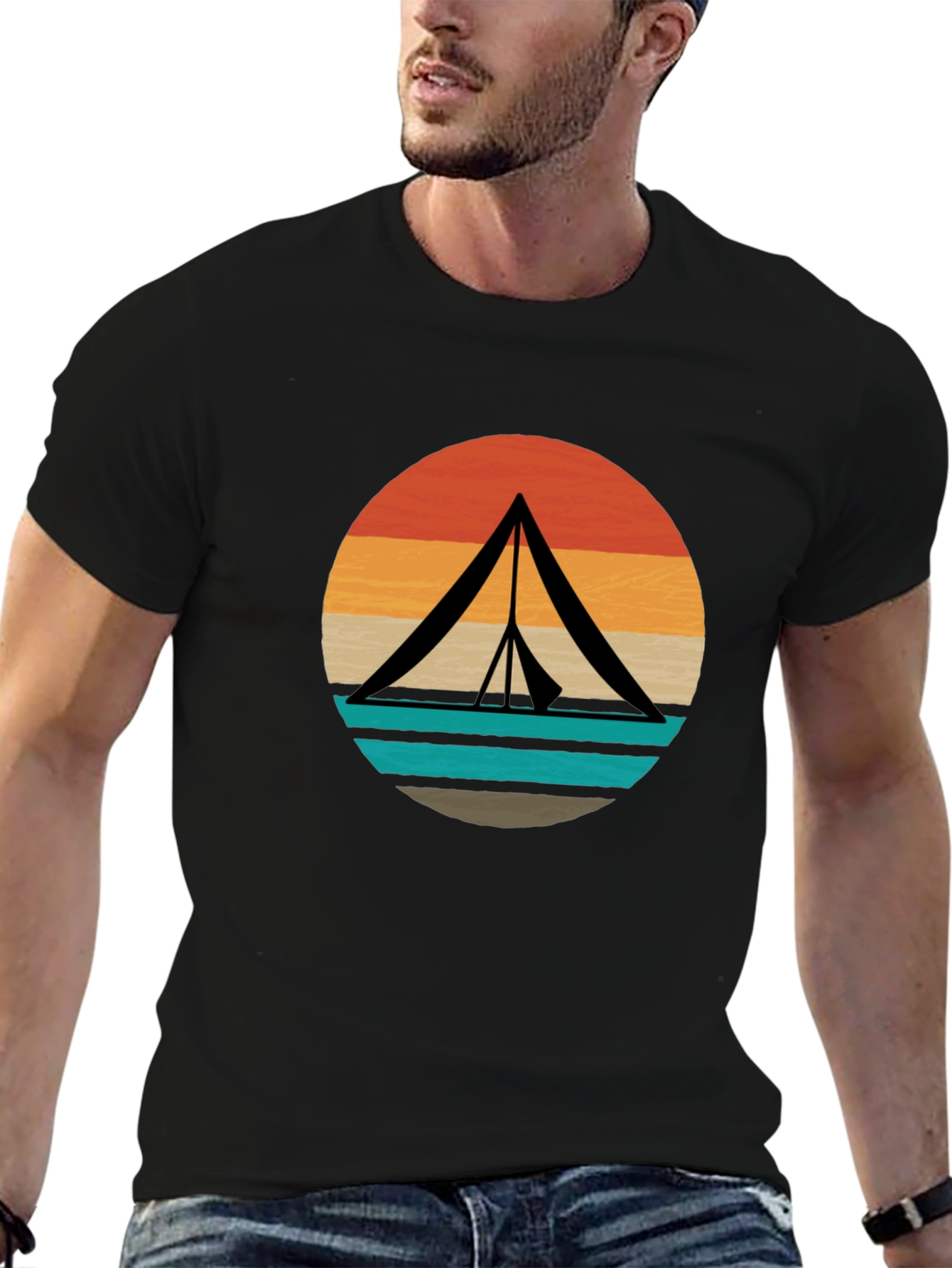 Retro Camping Tent Graphic Tee - Black