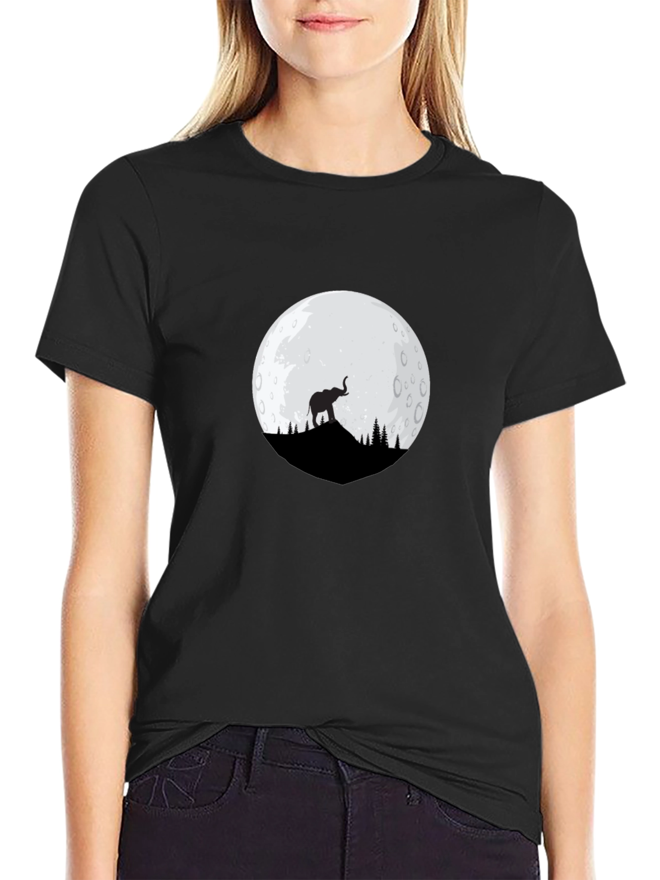 Elephant Moon Graphic T-Shirt - Black