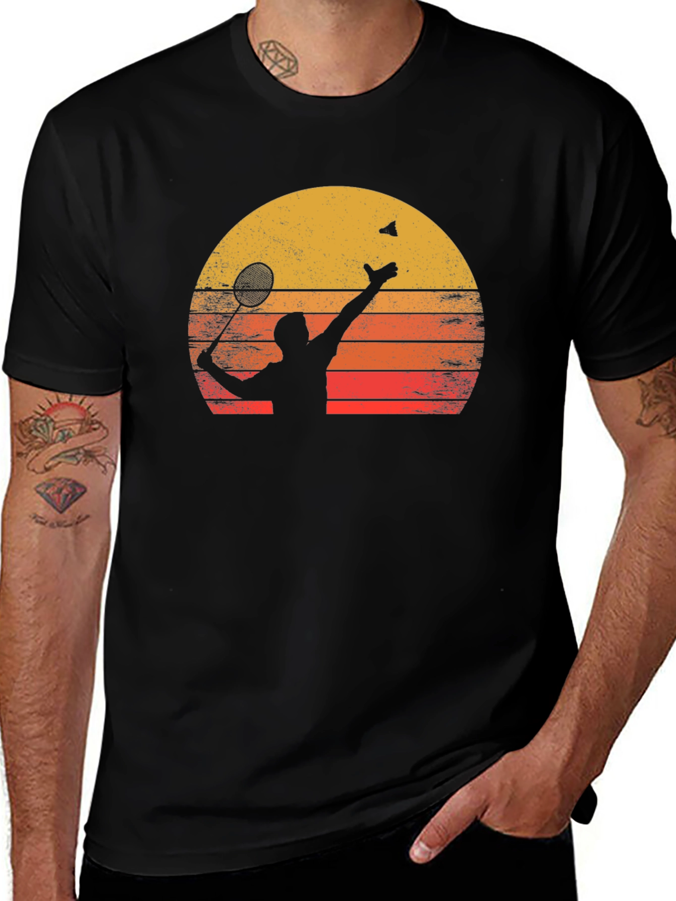 Badminton Sunset Graphic Tee - Black