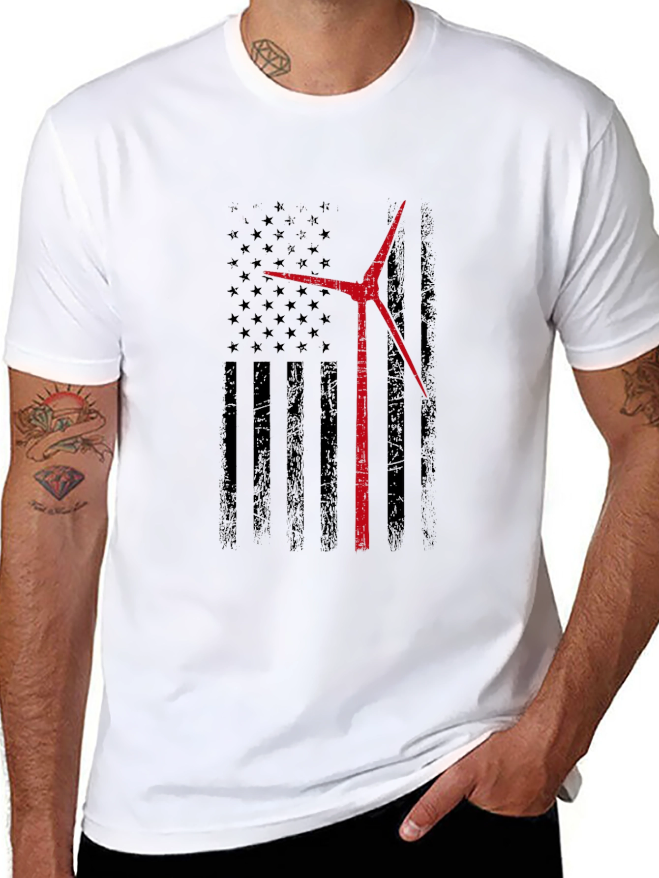 Wind Turbine American Flag T-Shirt