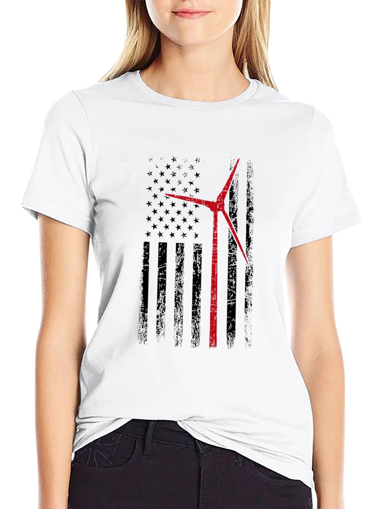 Wind Turbine American Flag T-Shirt