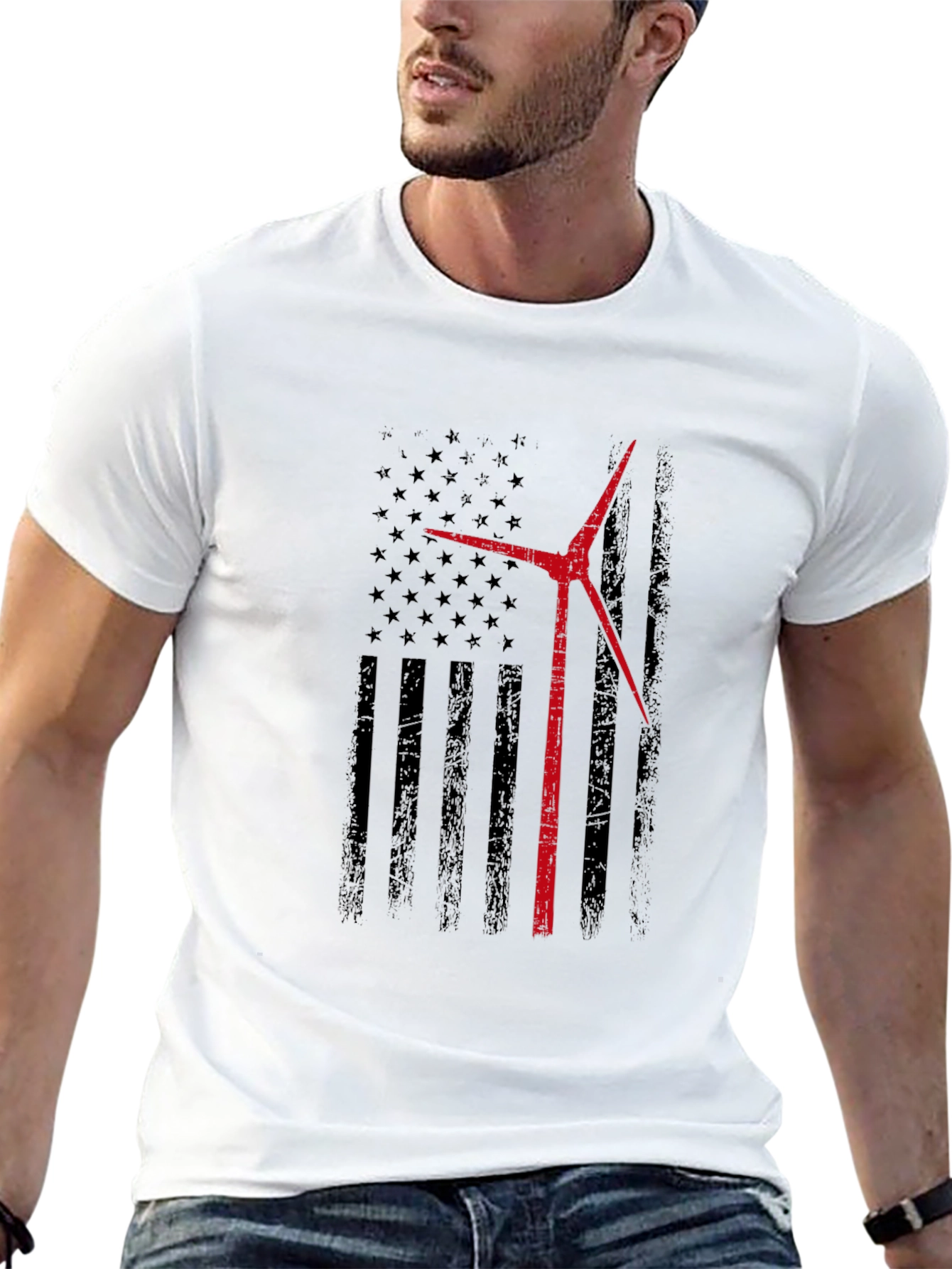 Wind Turbine American Flag T-Shirt
