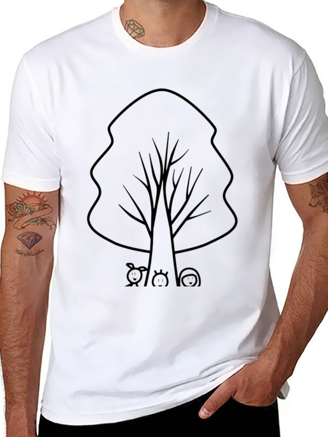 Cute Tree with Animals Graphic Tee - Black