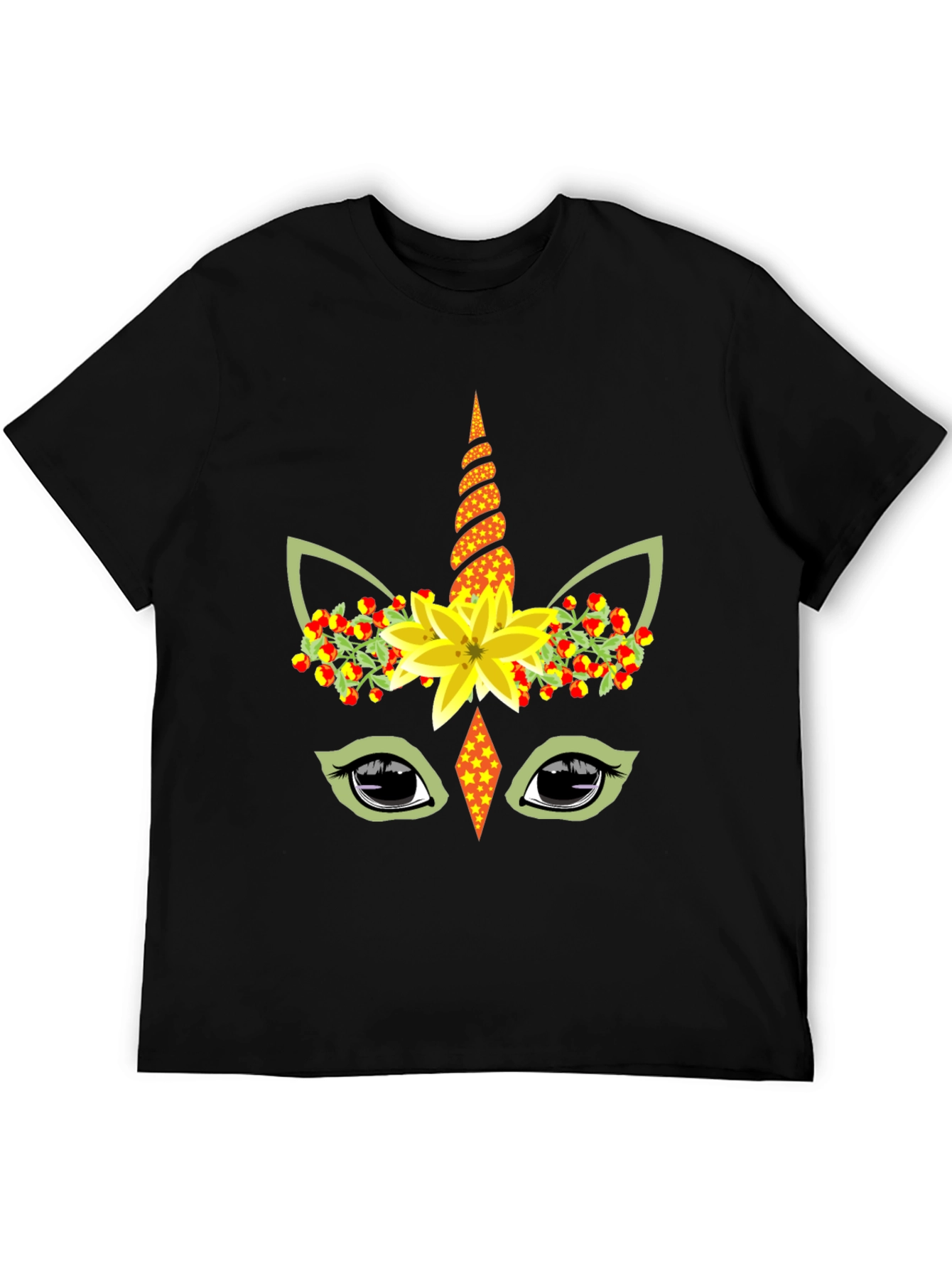 Unicorn Flower Crown Black T-Shirt