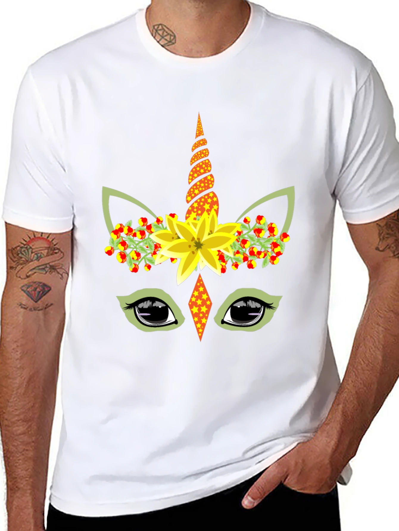 Unicorn Flower Crown Black T-Shirt