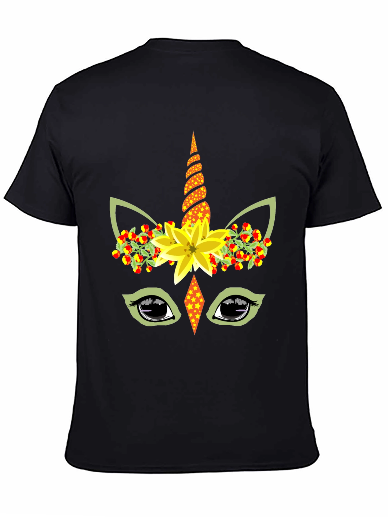 Unicorn Flower Crown Black T-Shirt