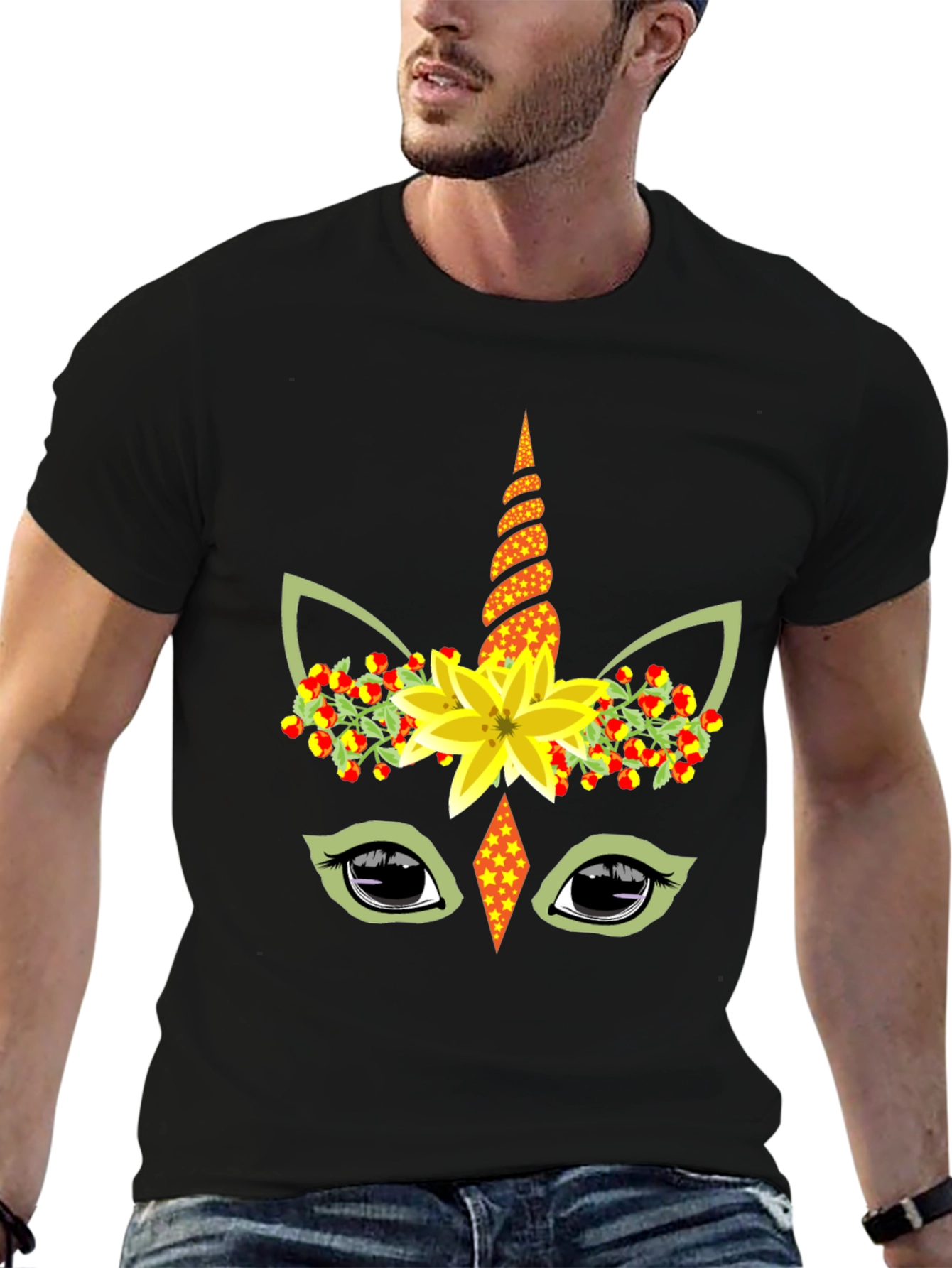 Unicorn Flower Crown Black T-Shirt