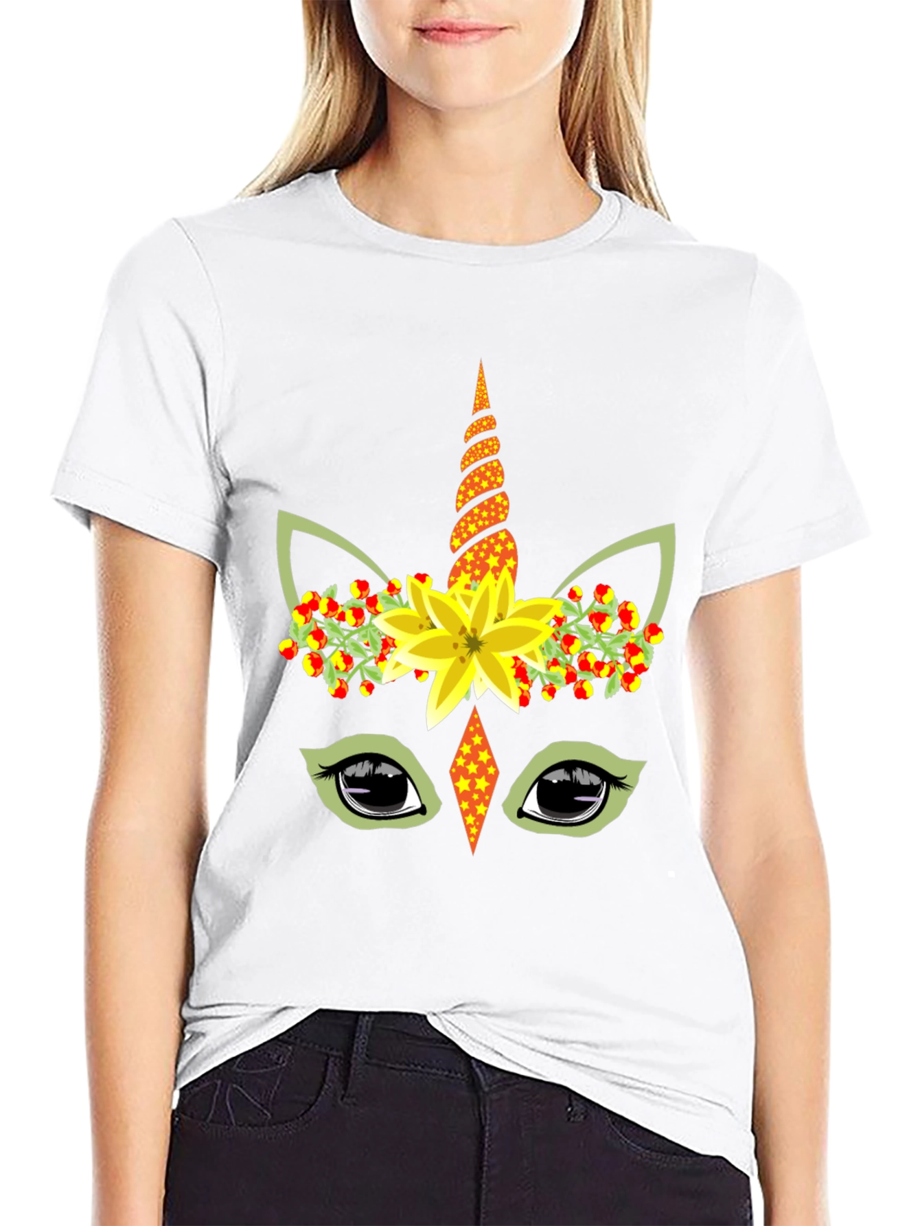 Unicorn Flower Crown Black T-Shirt