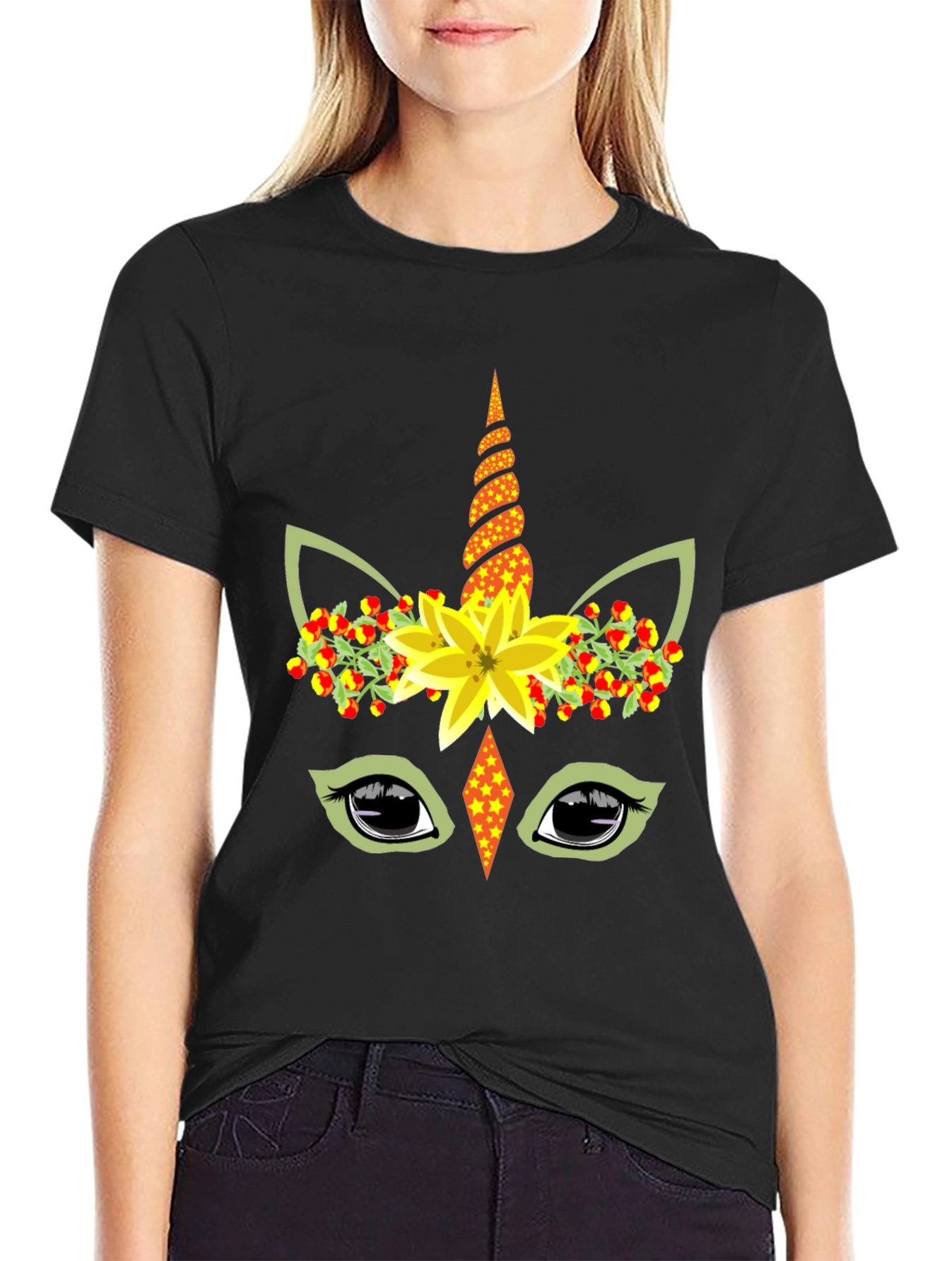 Unicorn Flower Crown Black T-Shirt
