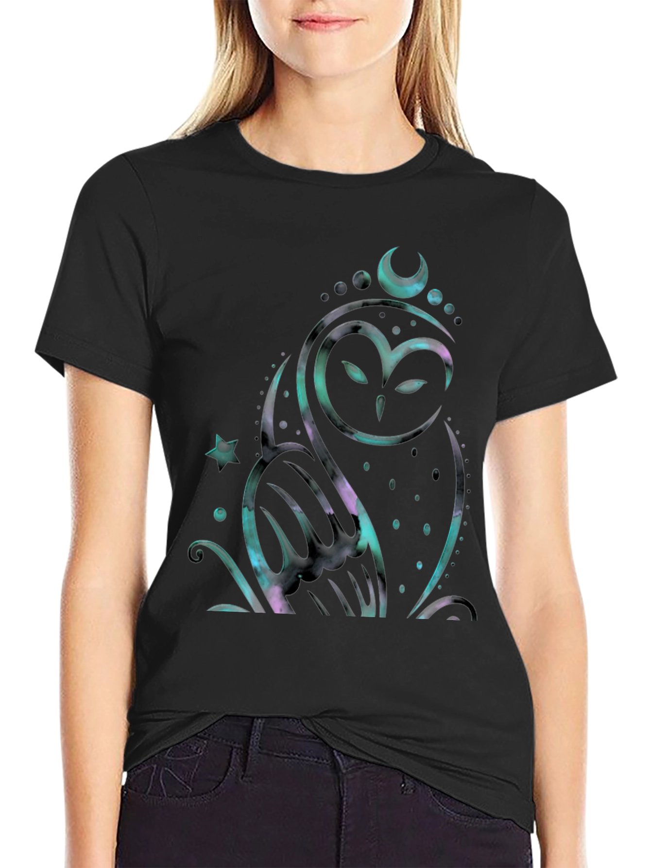 Mystic Owl Graphic Tee - Celestial Design