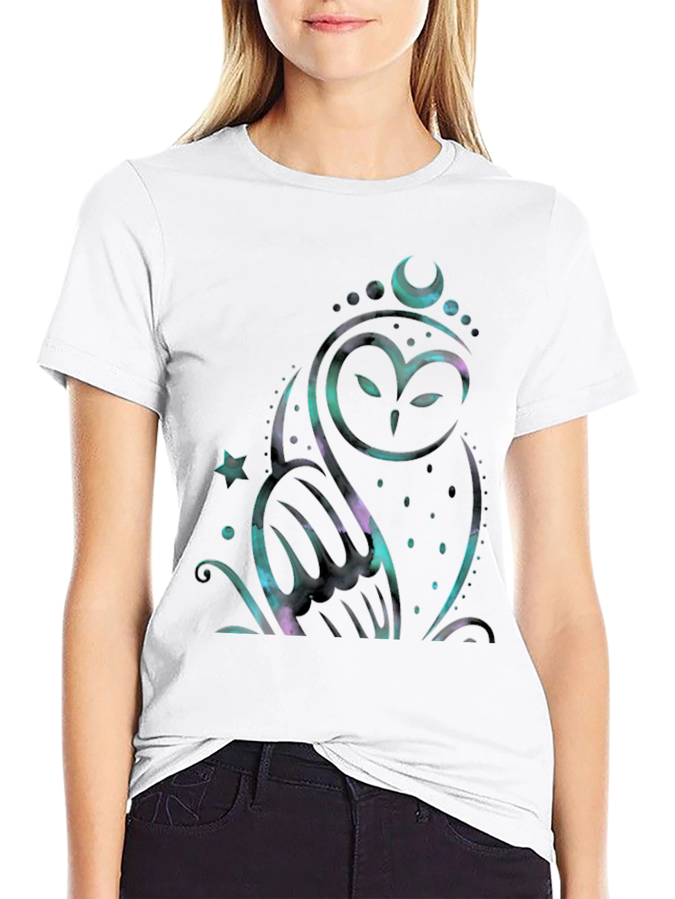 Mystic Owl Graphic Tee - Celestial Design
