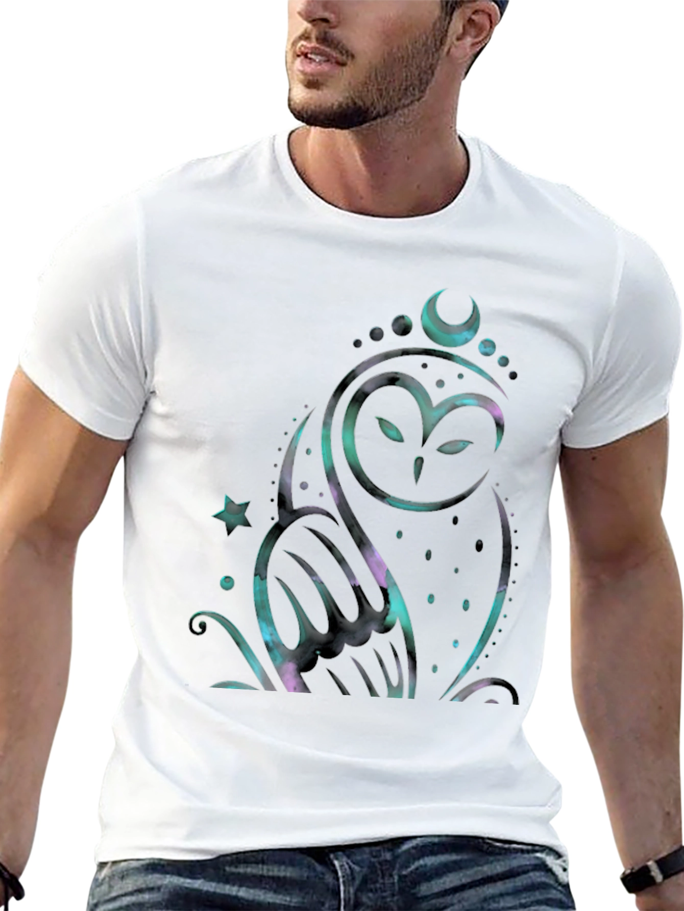 Mystic Owl Graphic Tee - Celestial Design