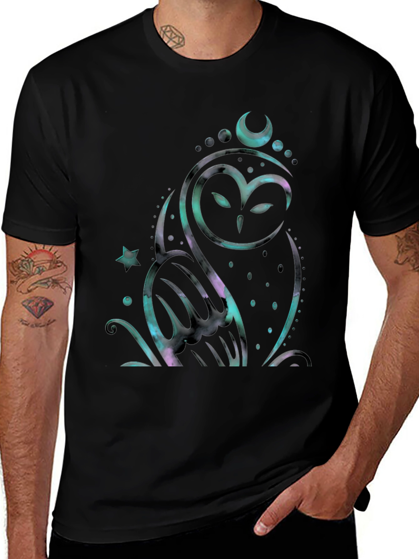 Mystic Owl Graphic Tee - Celestial Design