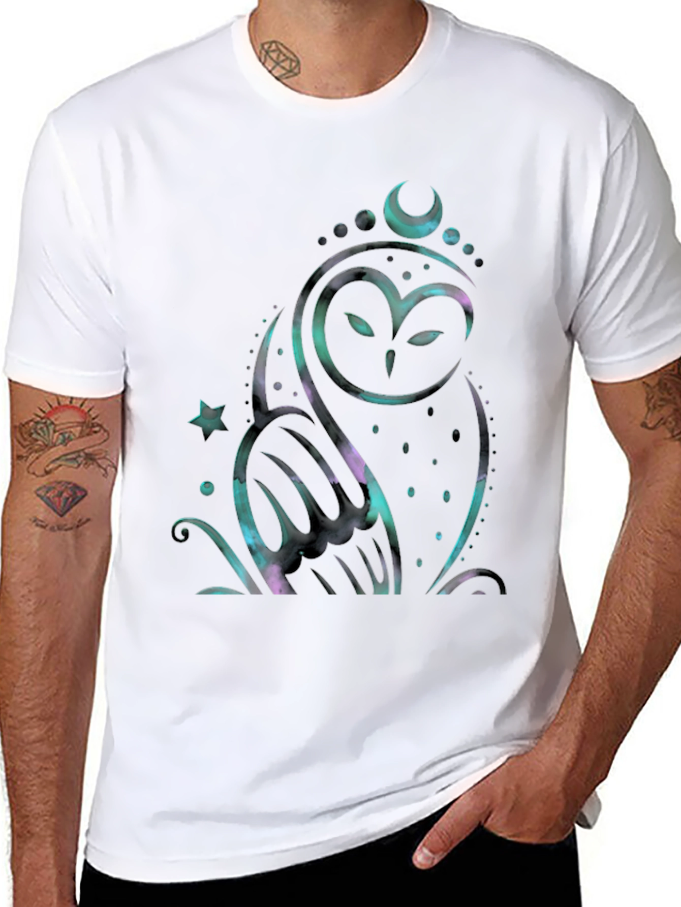 Mystic Owl Graphic Tee - Celestial Design