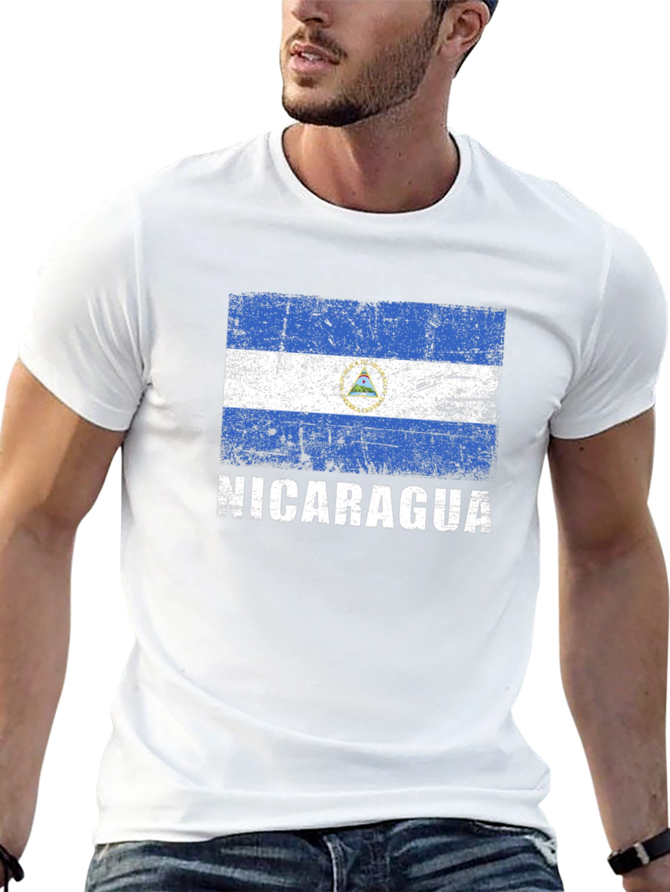 Nicaragua Flag Distressed Graphic T-Shirt